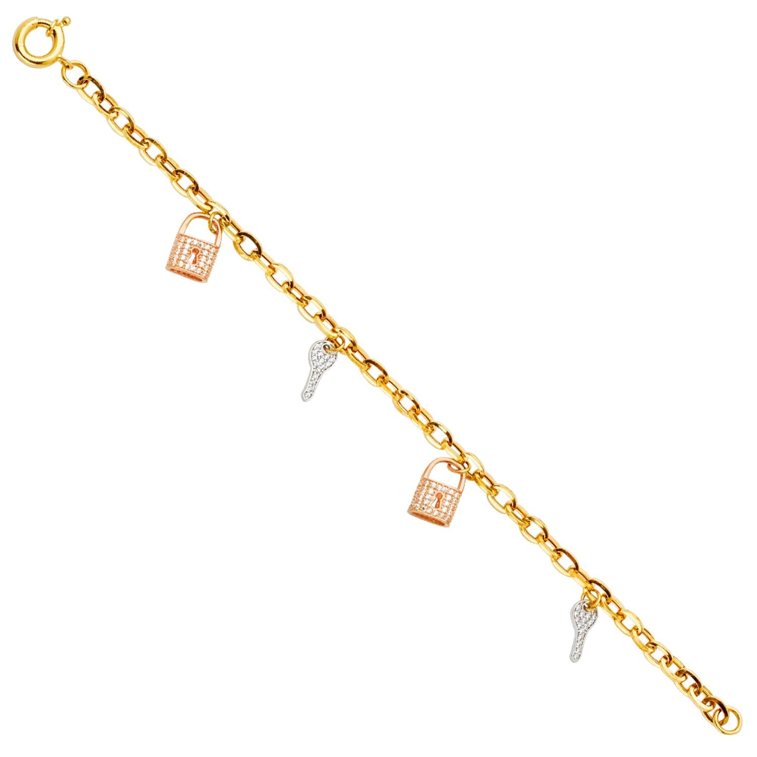 14K 3Color Key & Lock CZ Bracelet