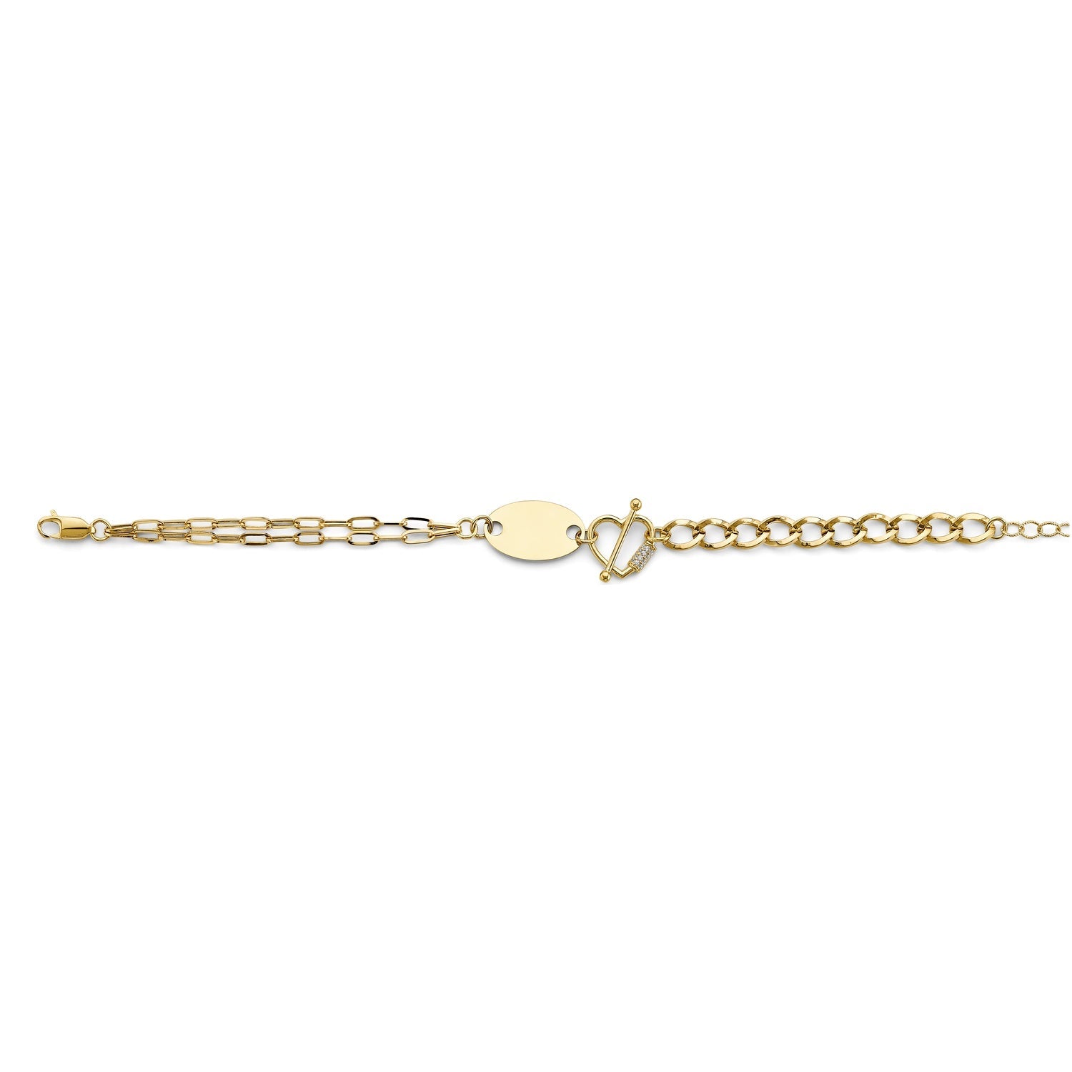 14KY CZ Heart & Engravable Link Bracelet