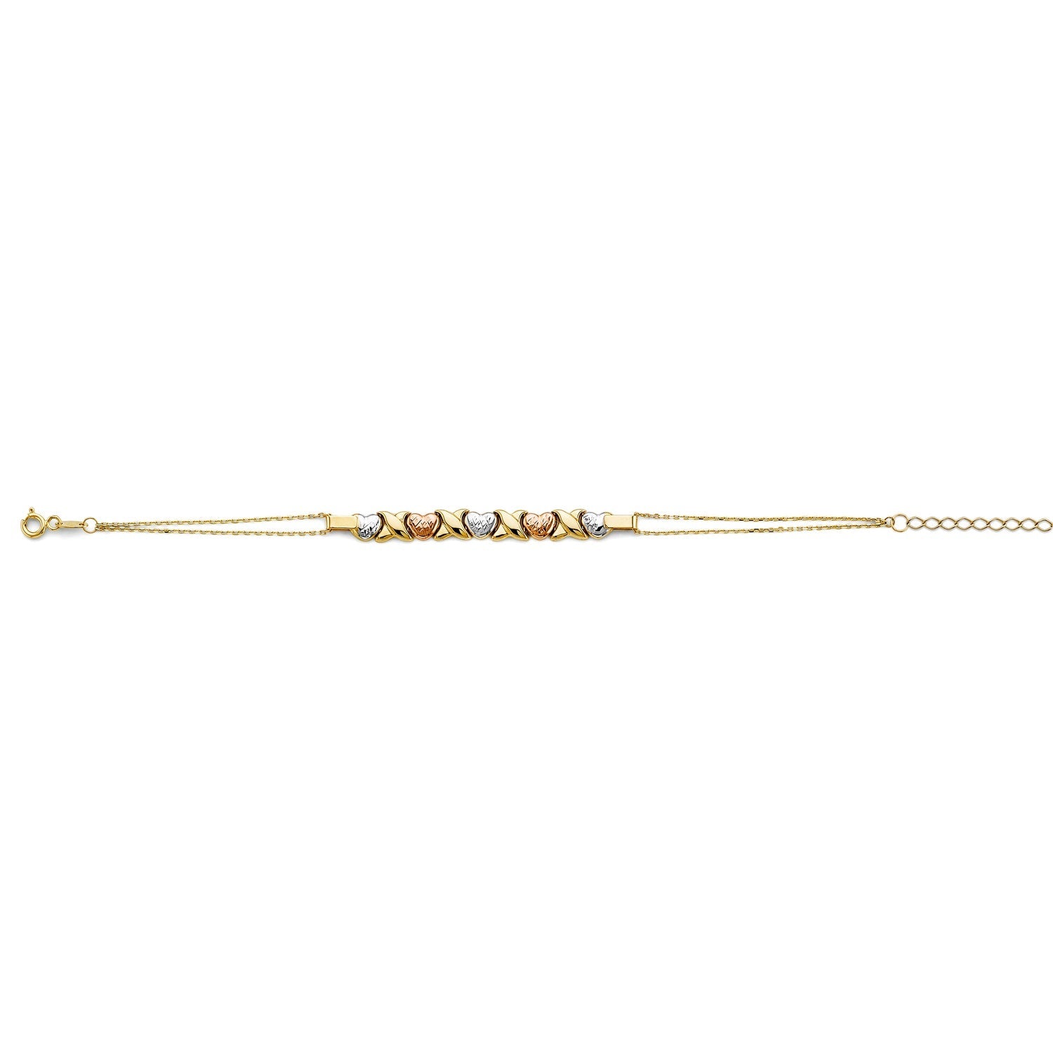 14K 3C Center Stampato Heart Bracelet