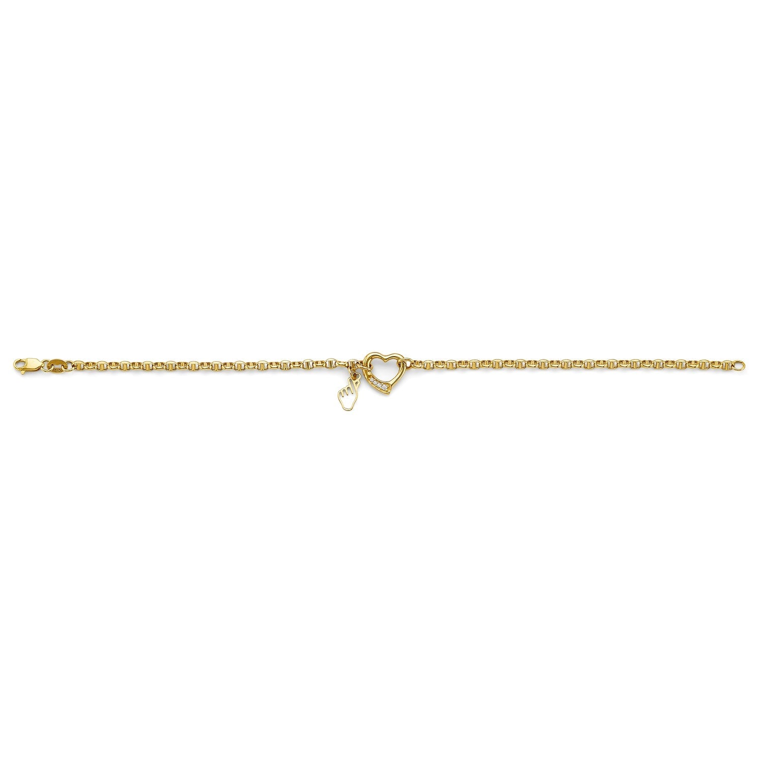 14KY CZ Heart w/ Finger Heart Charm Brace