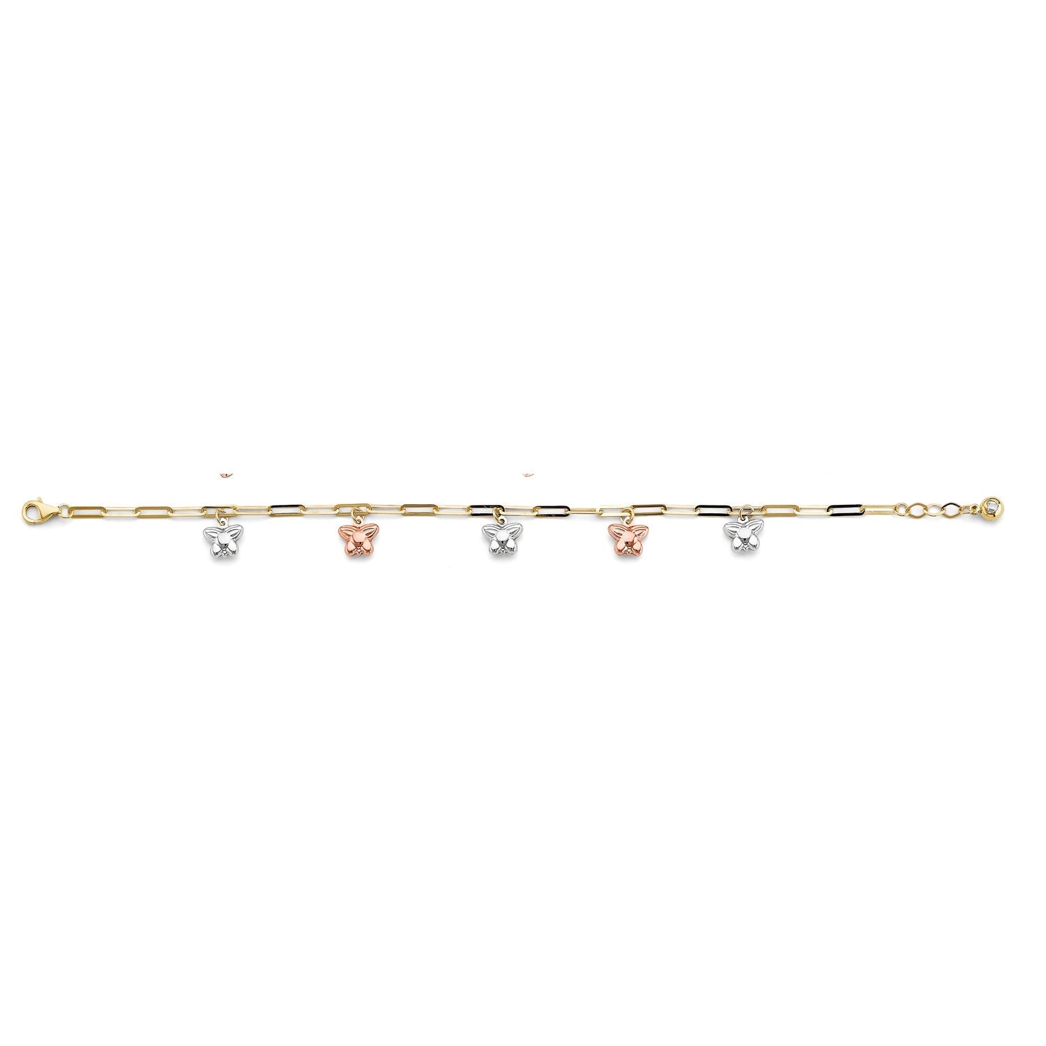 14K 3C Butterfly Charm Link Bracelet (9+1)