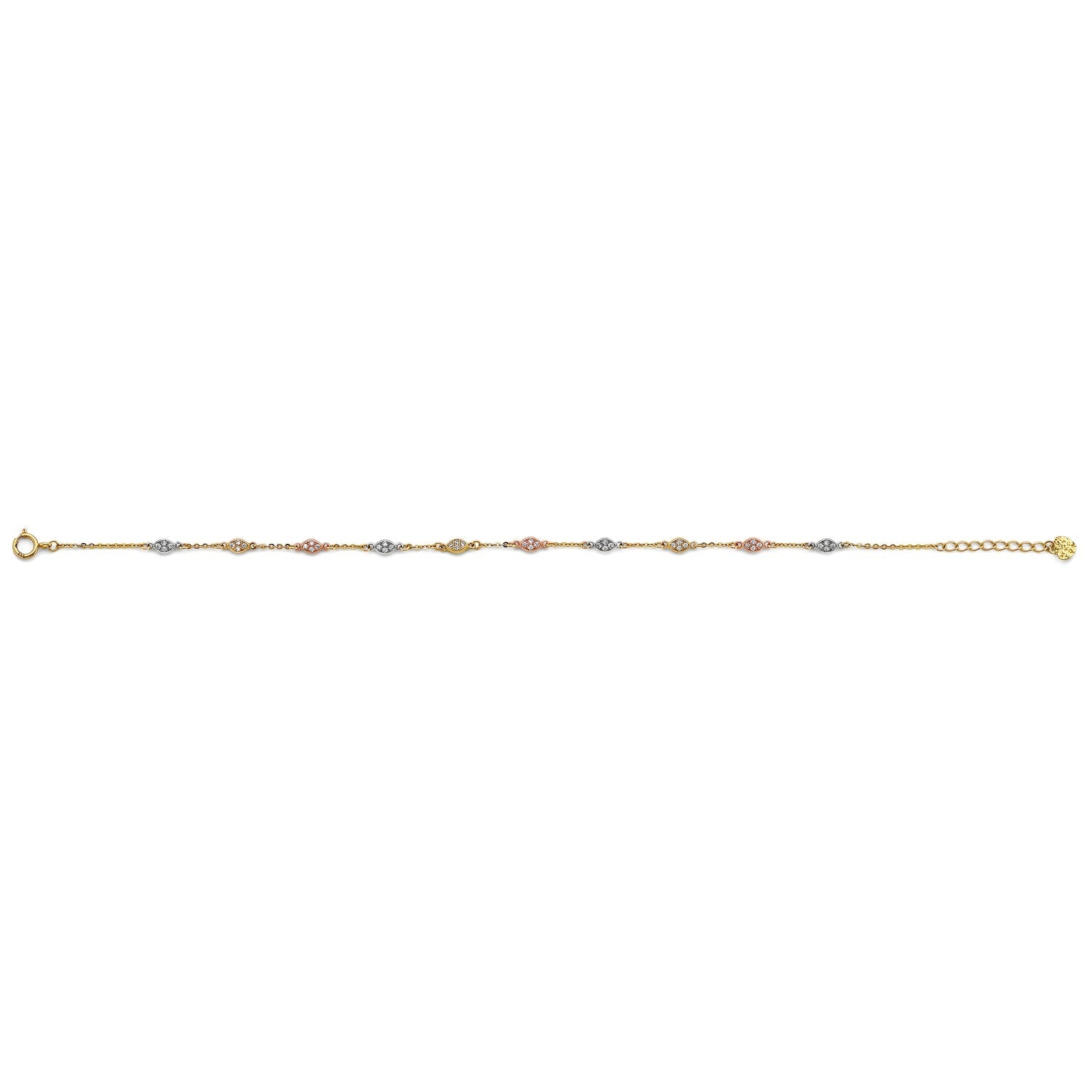14K 3C CZ Light Anklet (9+1)