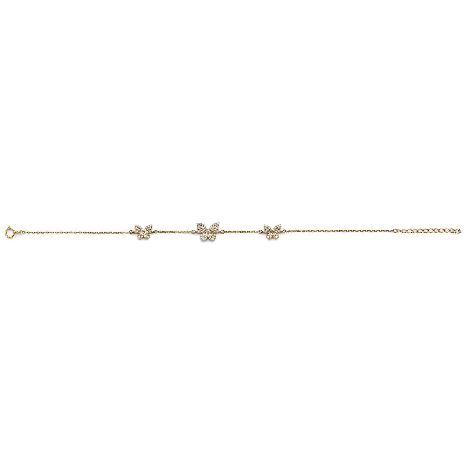 14KY 3 Butterfly CZ Bracelet