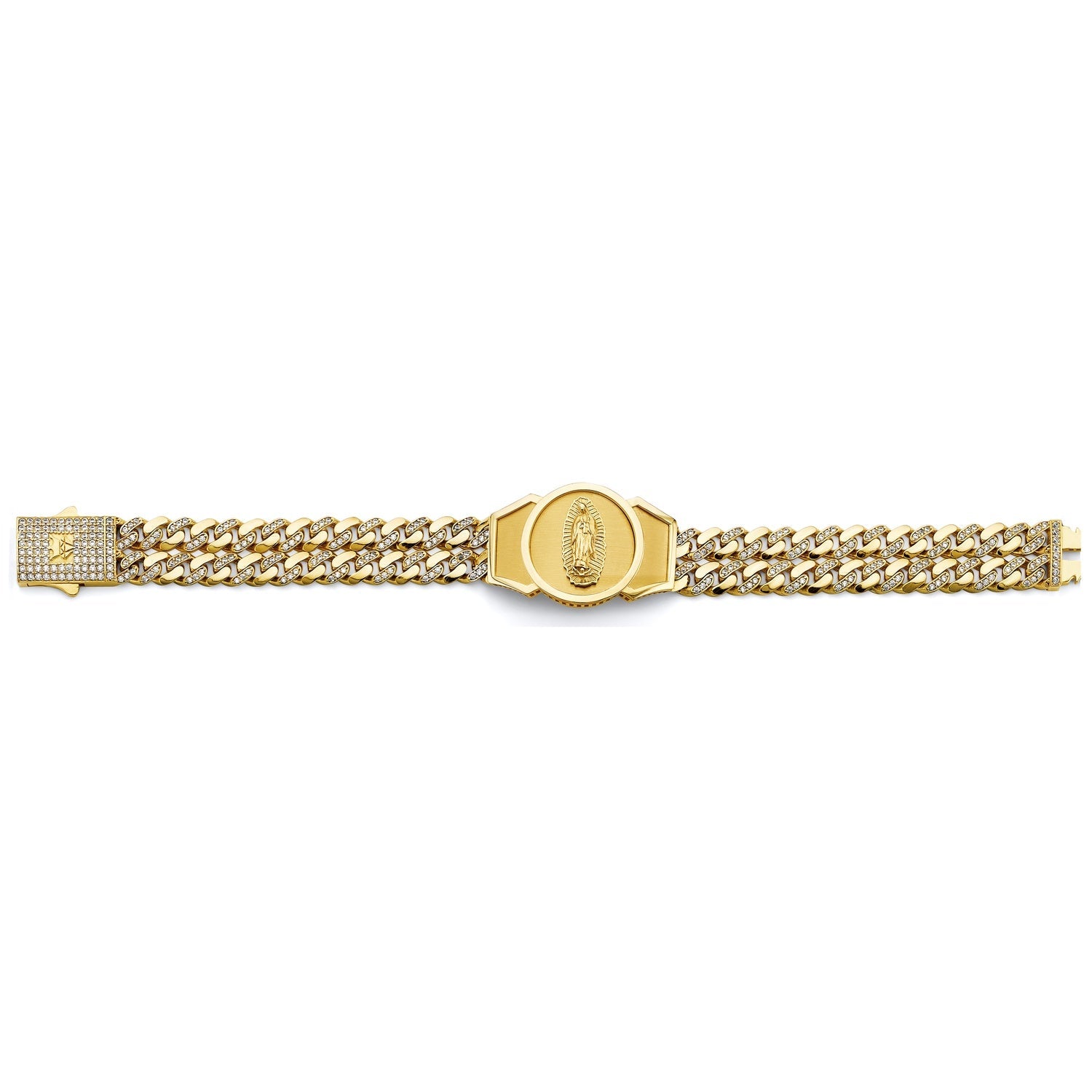 14K 2T 2Line CZ Cuban Guadalupe ID Bracelet