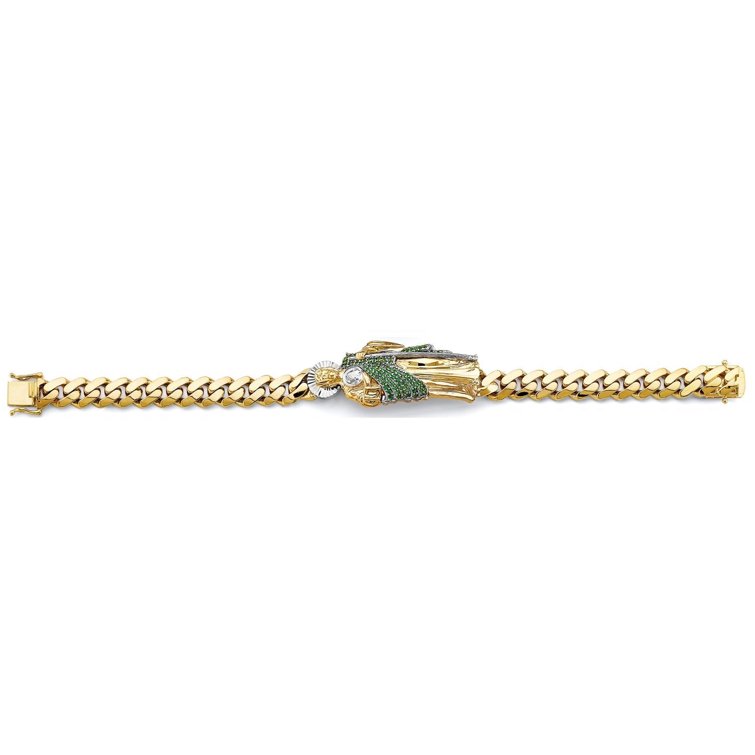 14K 2T Cuban Link CZ St. Jude ID Bracelet