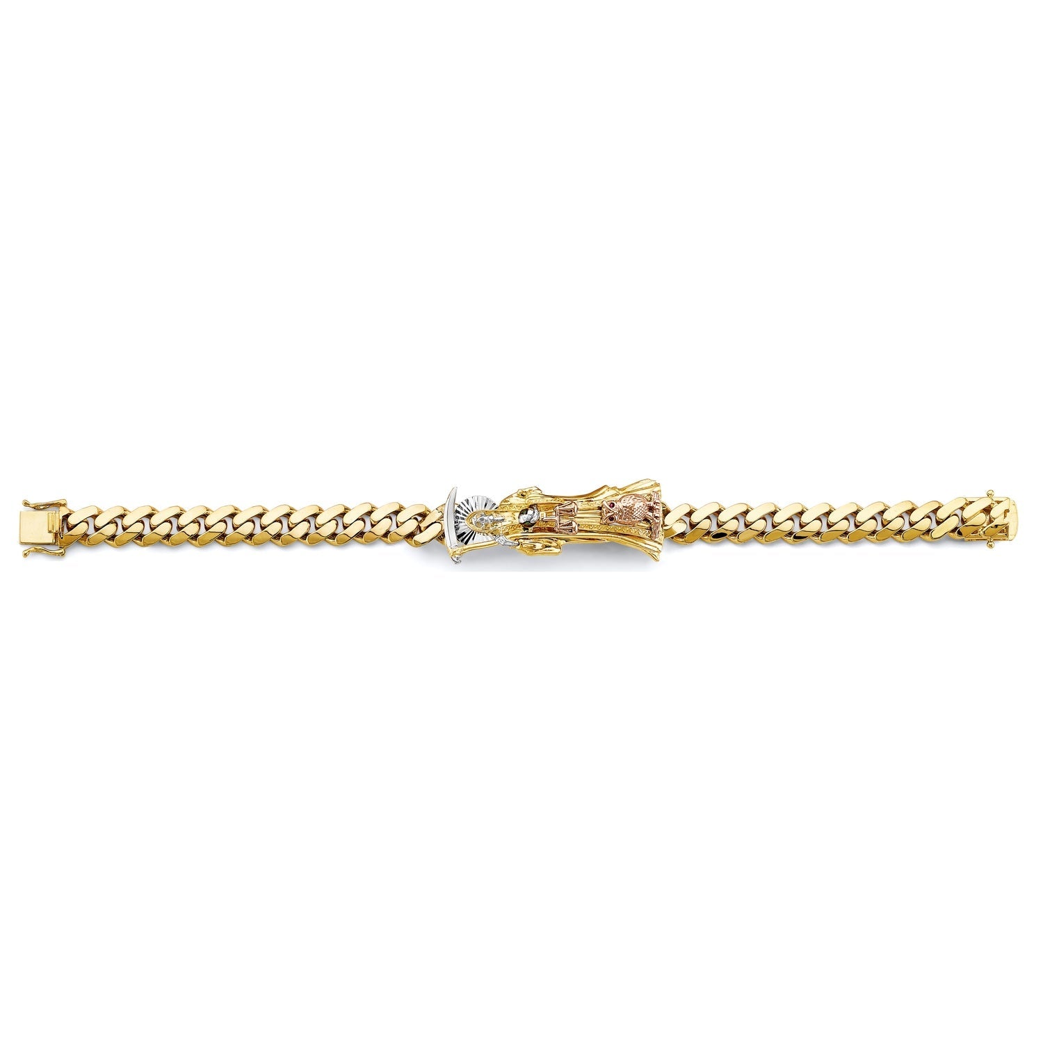 14K 3C Cuban Link Santa Muerte ID Bracelet