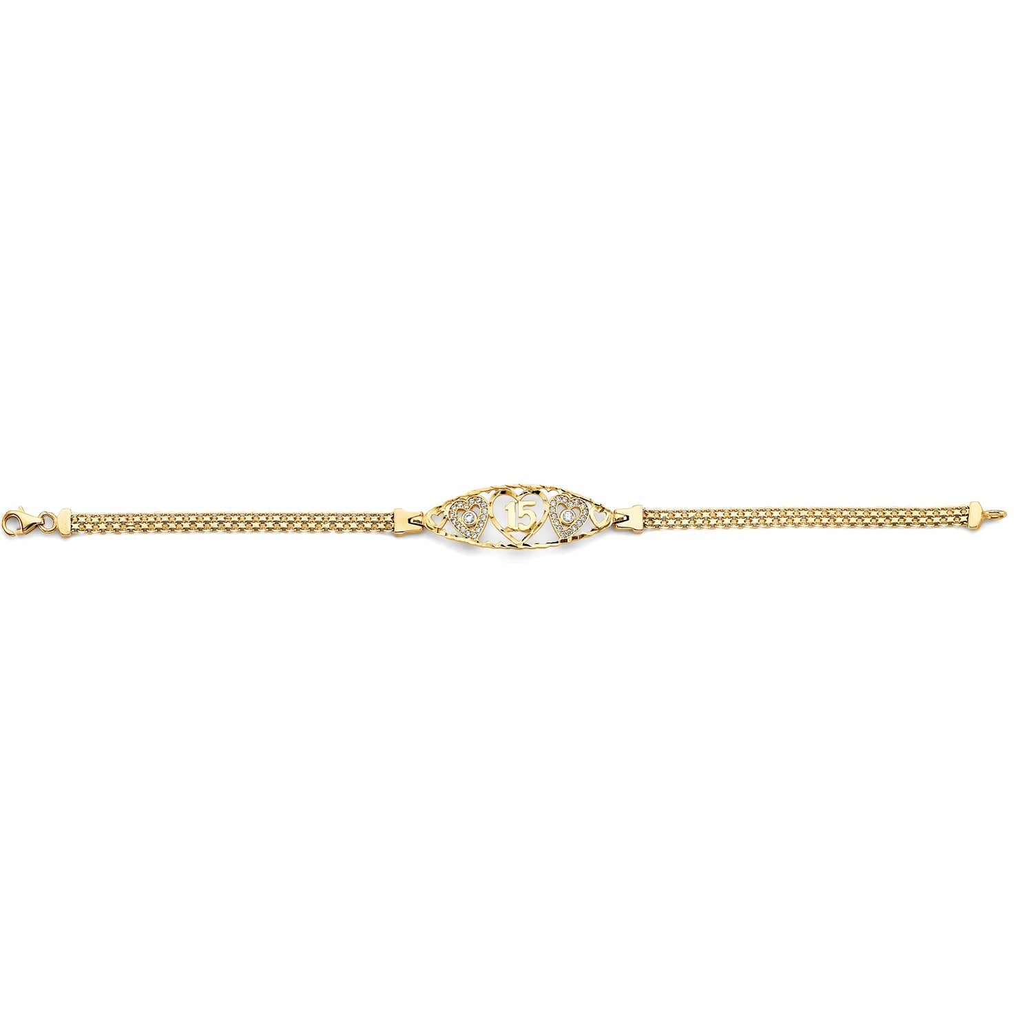 14K 2T CZ 15 Years ID Bracelet