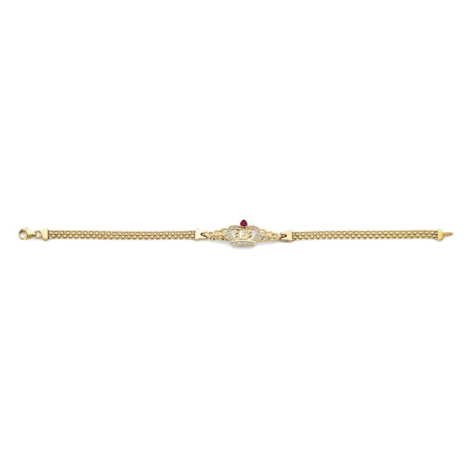 14K 2T CZ 15 Years Crown Bracelet