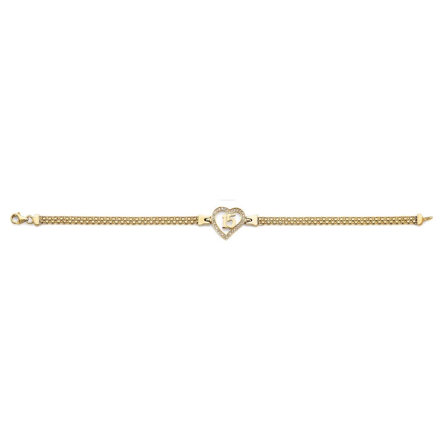 14K 2T CZ 15 Years Heart Bracelet