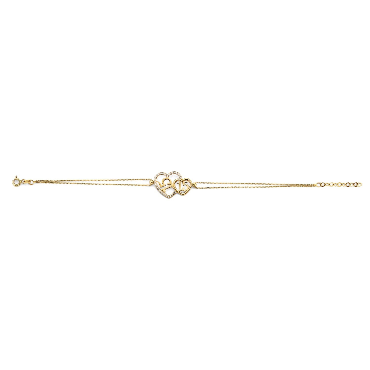 14KY CZ 15 Years Heart Bracelet