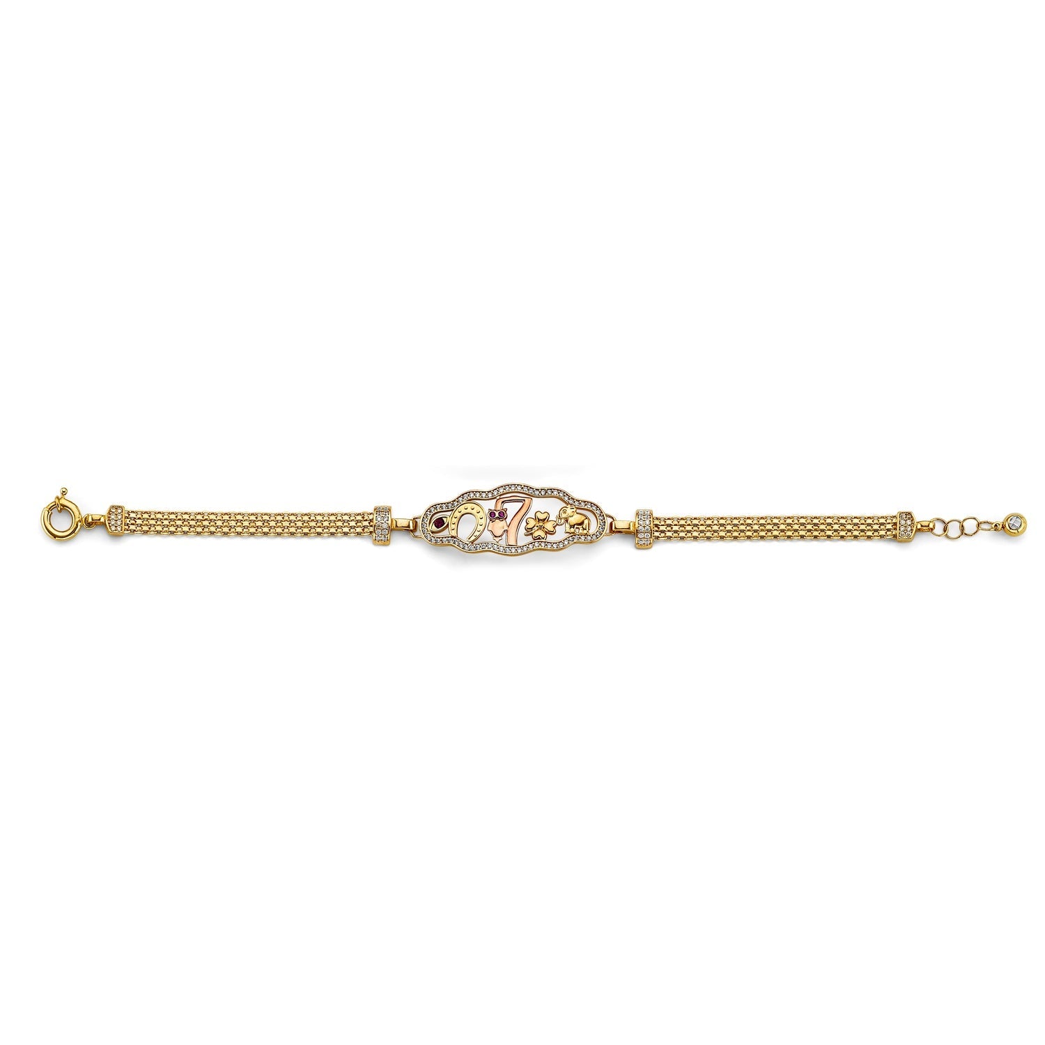 14K 2T CZ Lucky ID Bracelet