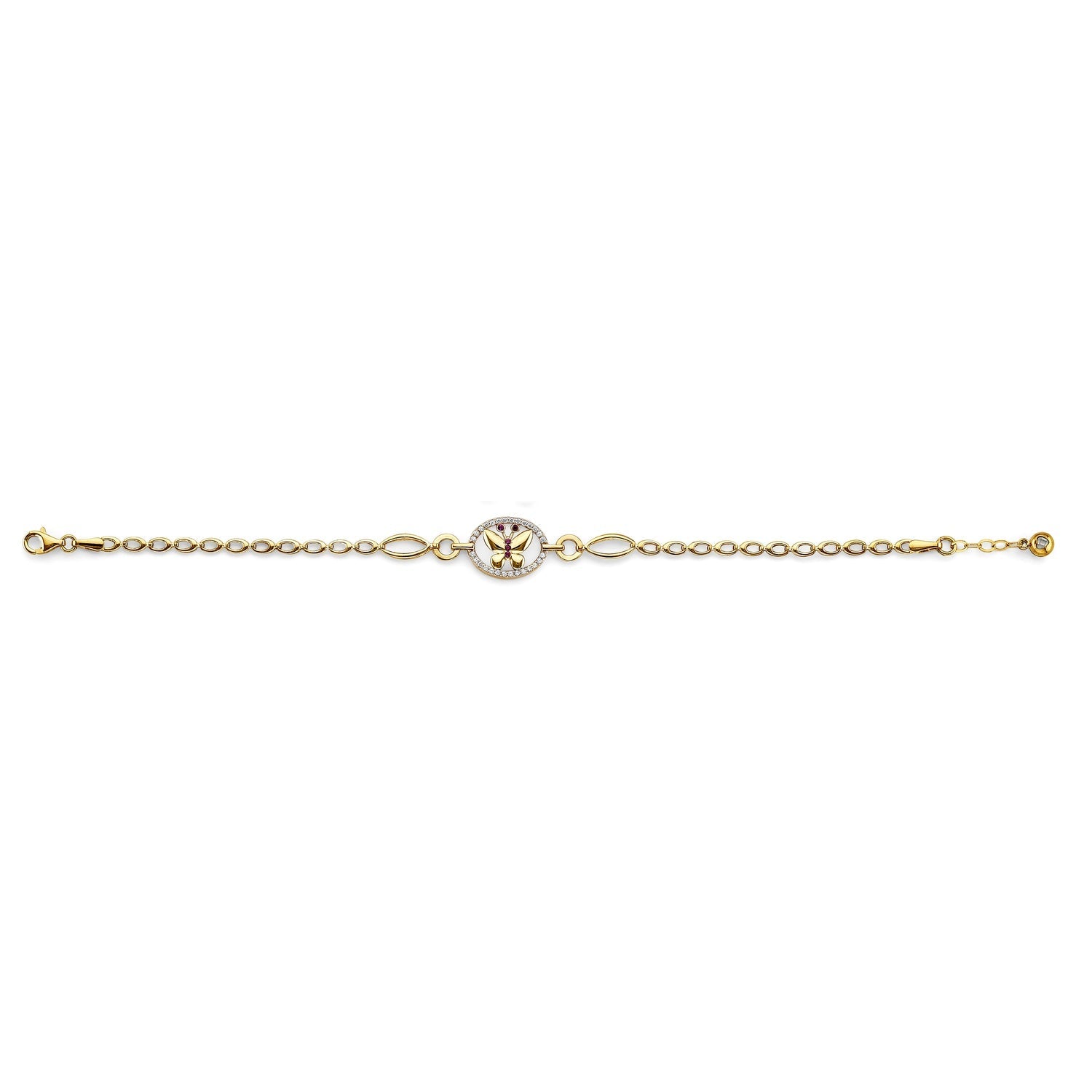 14K 2T CZ Butterfly Bracelet