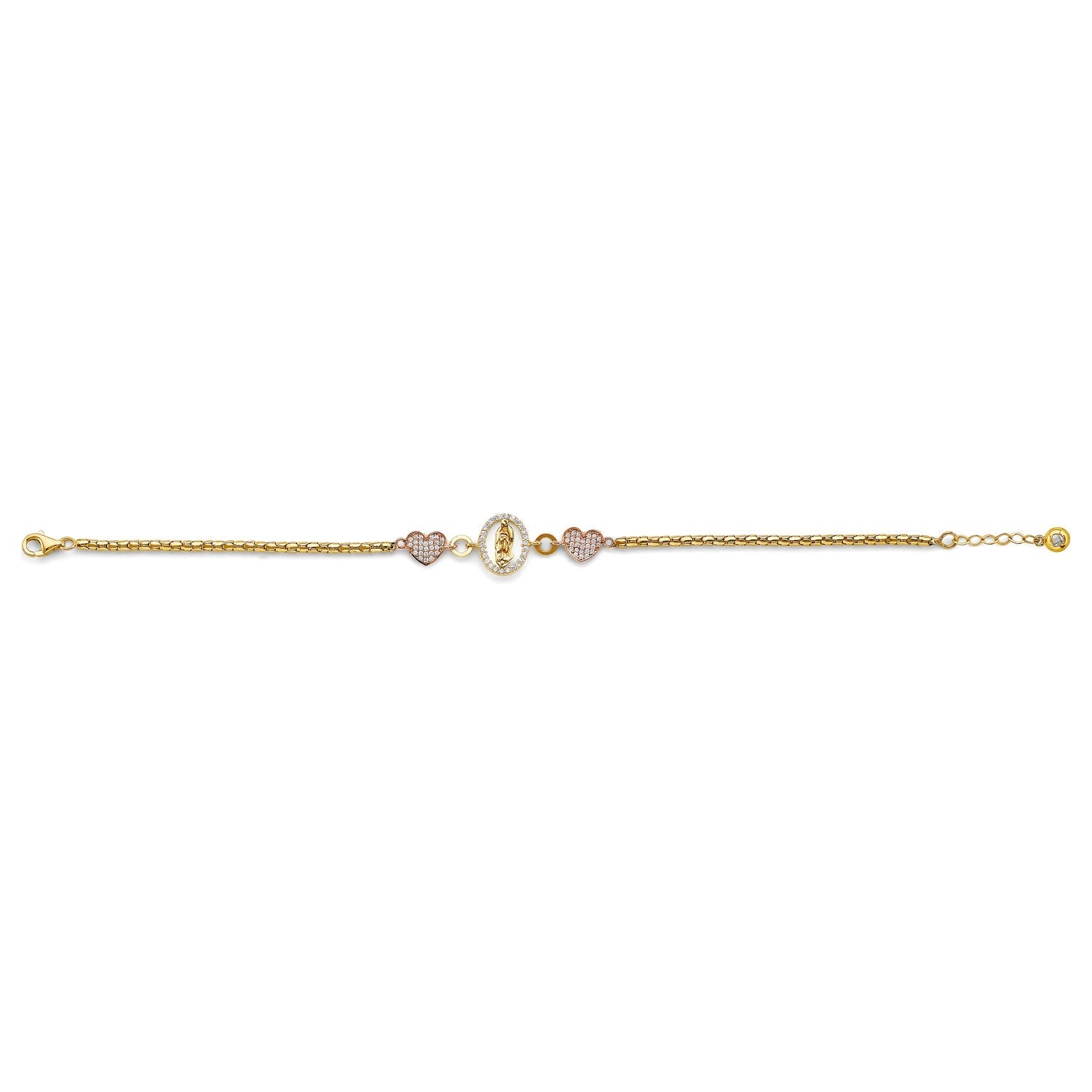 14K 3C Guadalupe/Heart CZ Bracelet