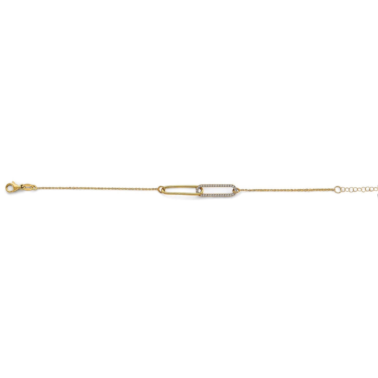 14K 2T CZ Paperclip Bracelet