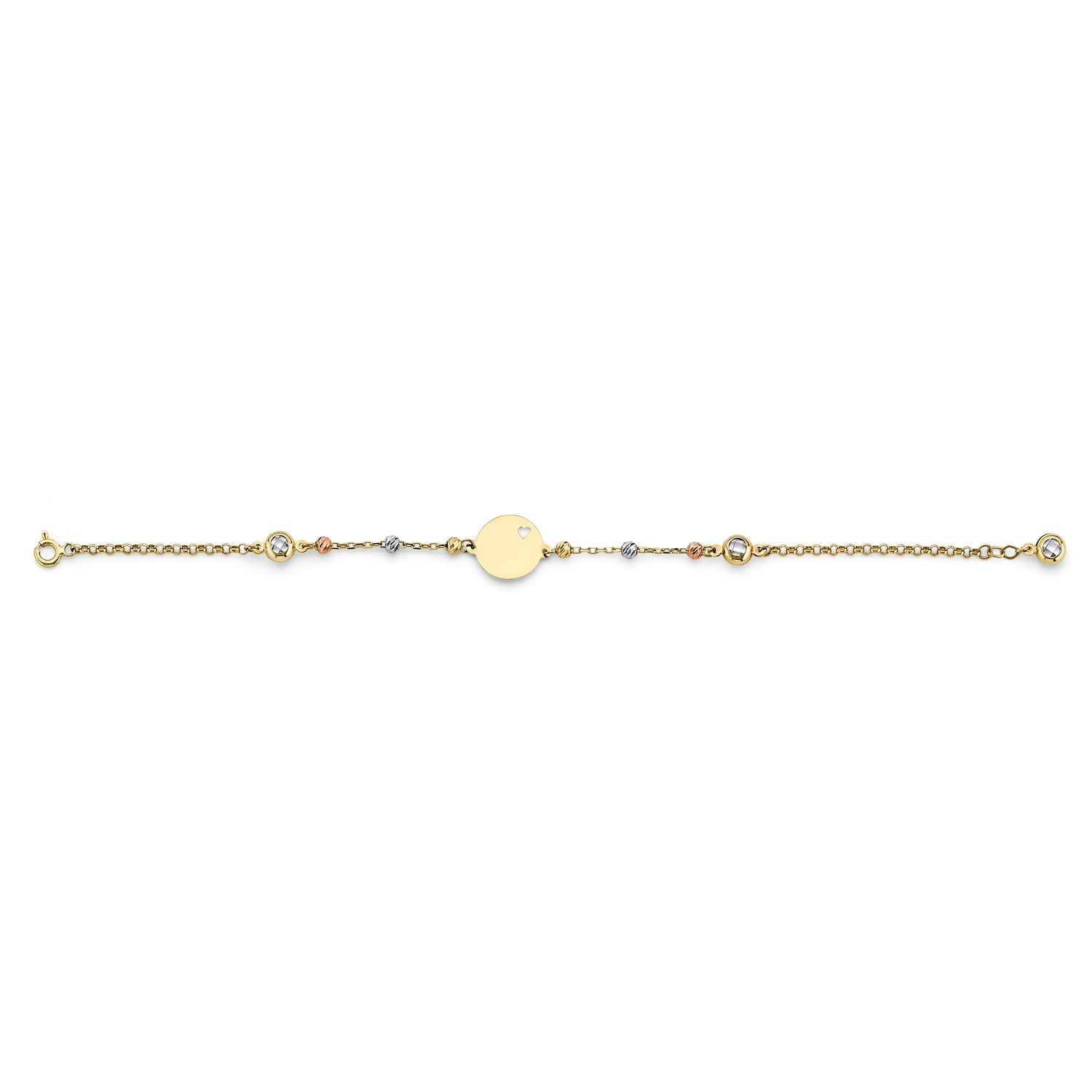 14K 2T Engravable Round Pendant w/Bead Br