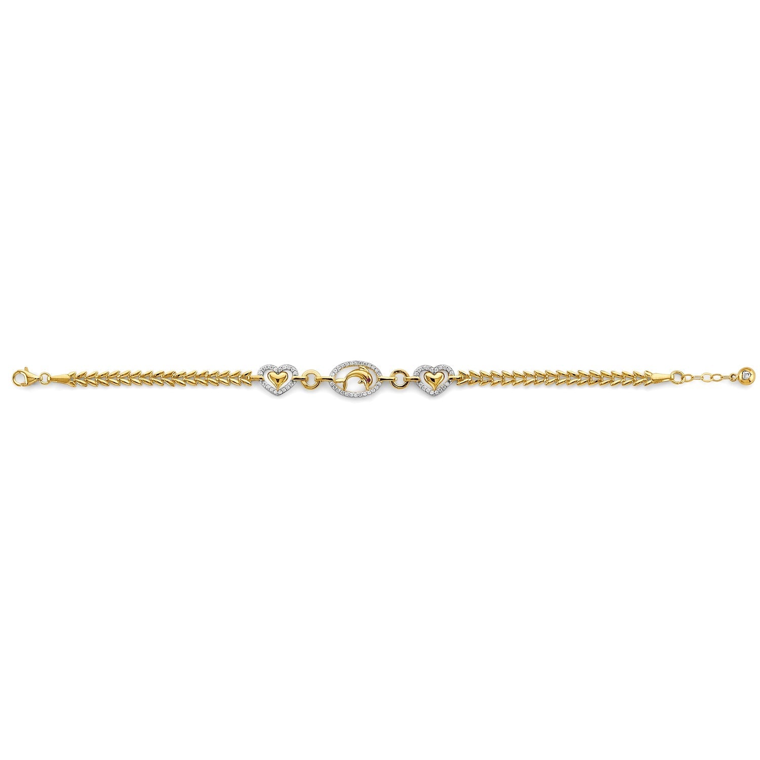 14KY CZ Heart & Dolphin Bracelet