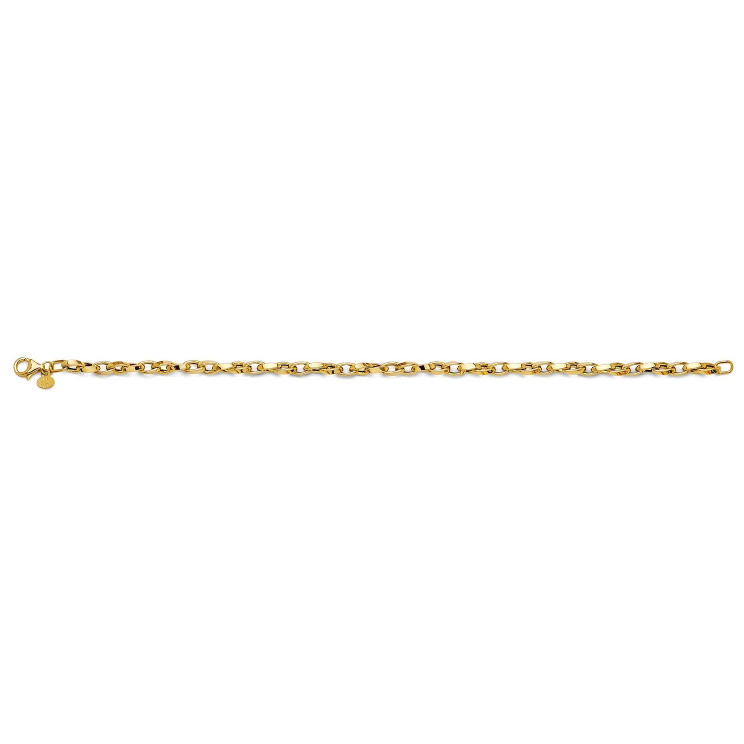 14KY Hollow Flat Tube Oval Rolo Bracelet