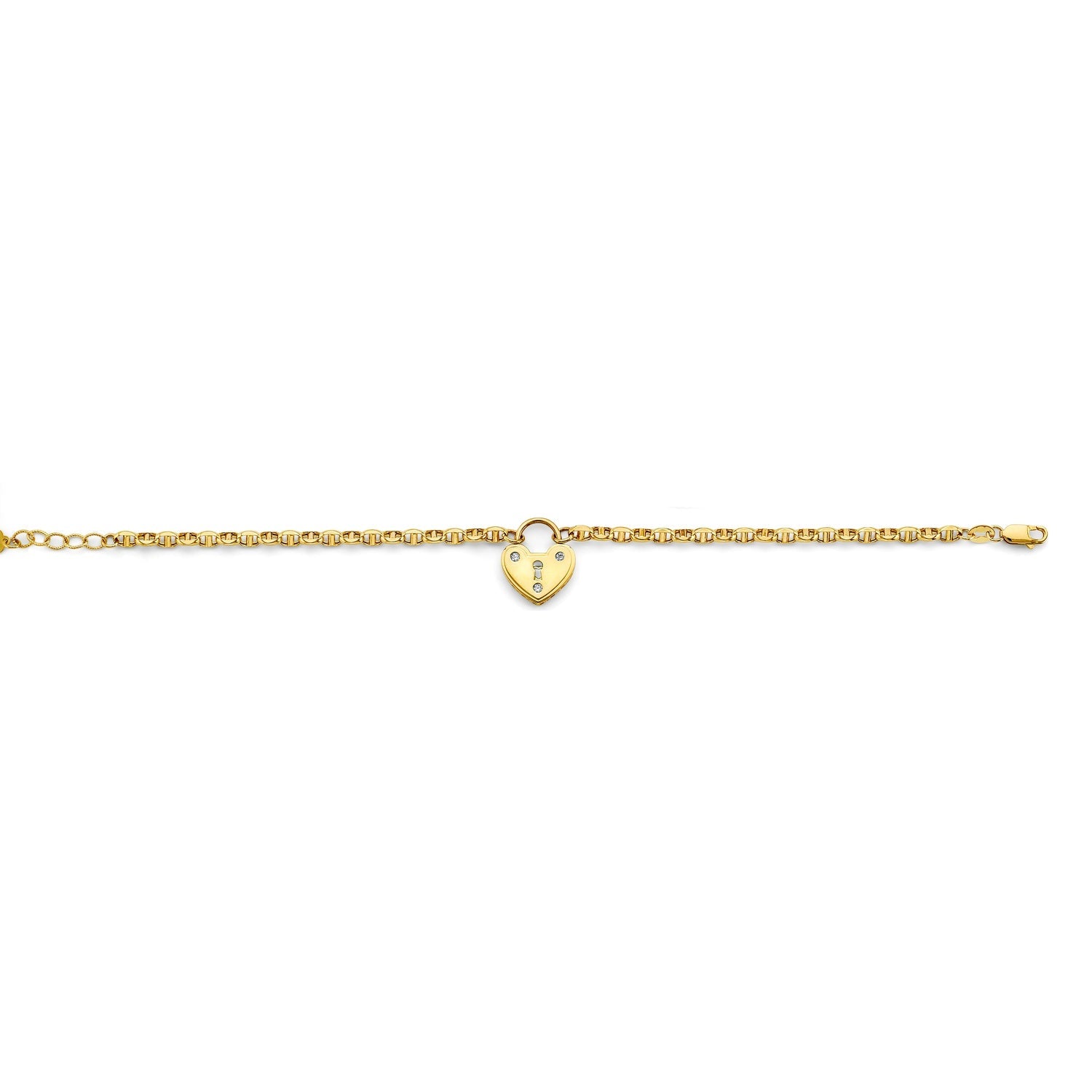 14K Heart Lock Mariner Chain Bracelet