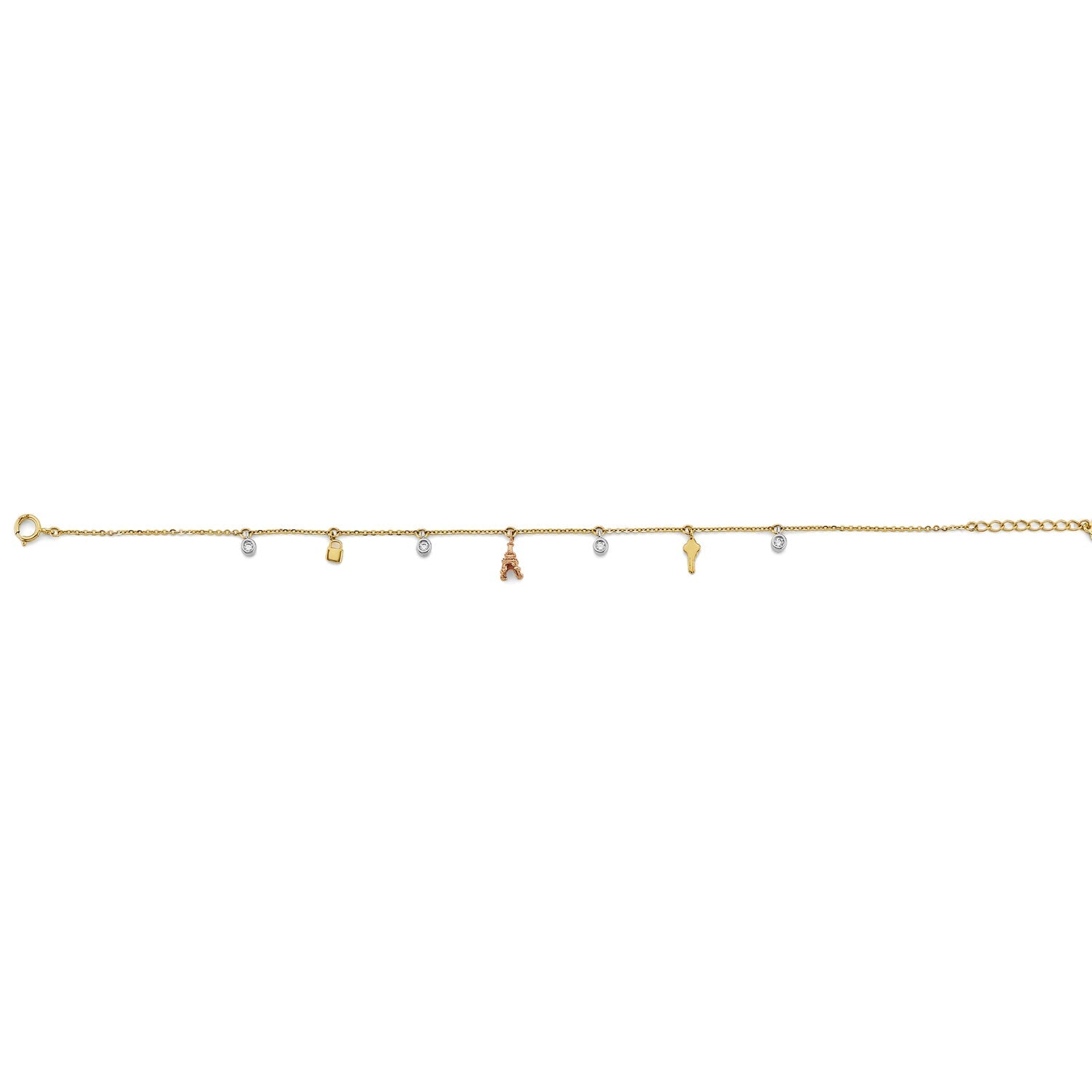 14K 3C Charm CZ Anklet 9+1