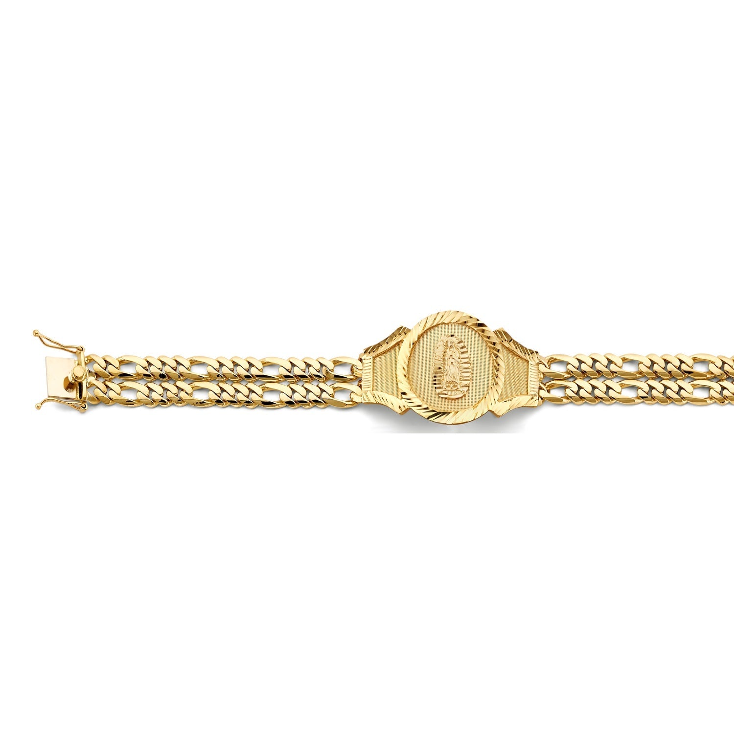 14KY 2Line Figaro Guadalupe Framed ID Bracelet
