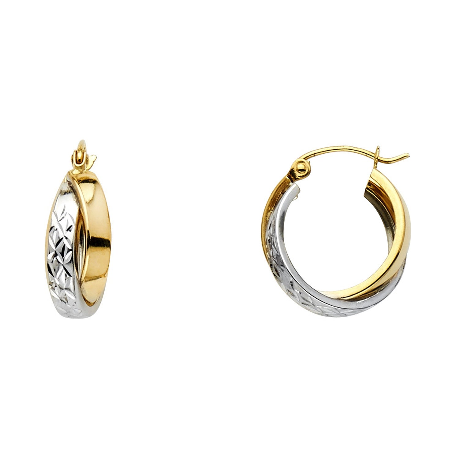 14K 2T DC 2LNE X-SHAPE HOOP (16MM)