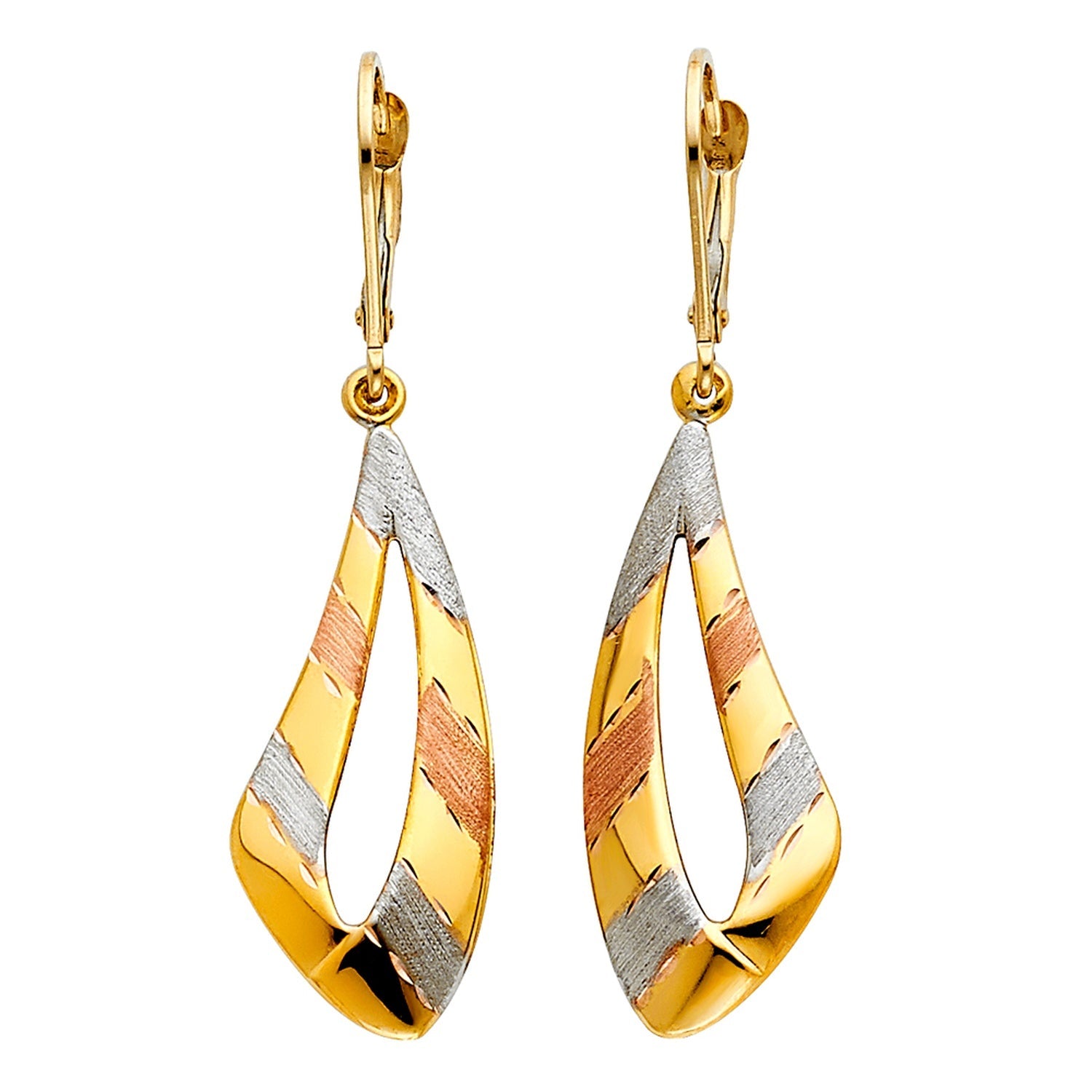 14K 3C FANCY HOL EAR W/LEVER BACK