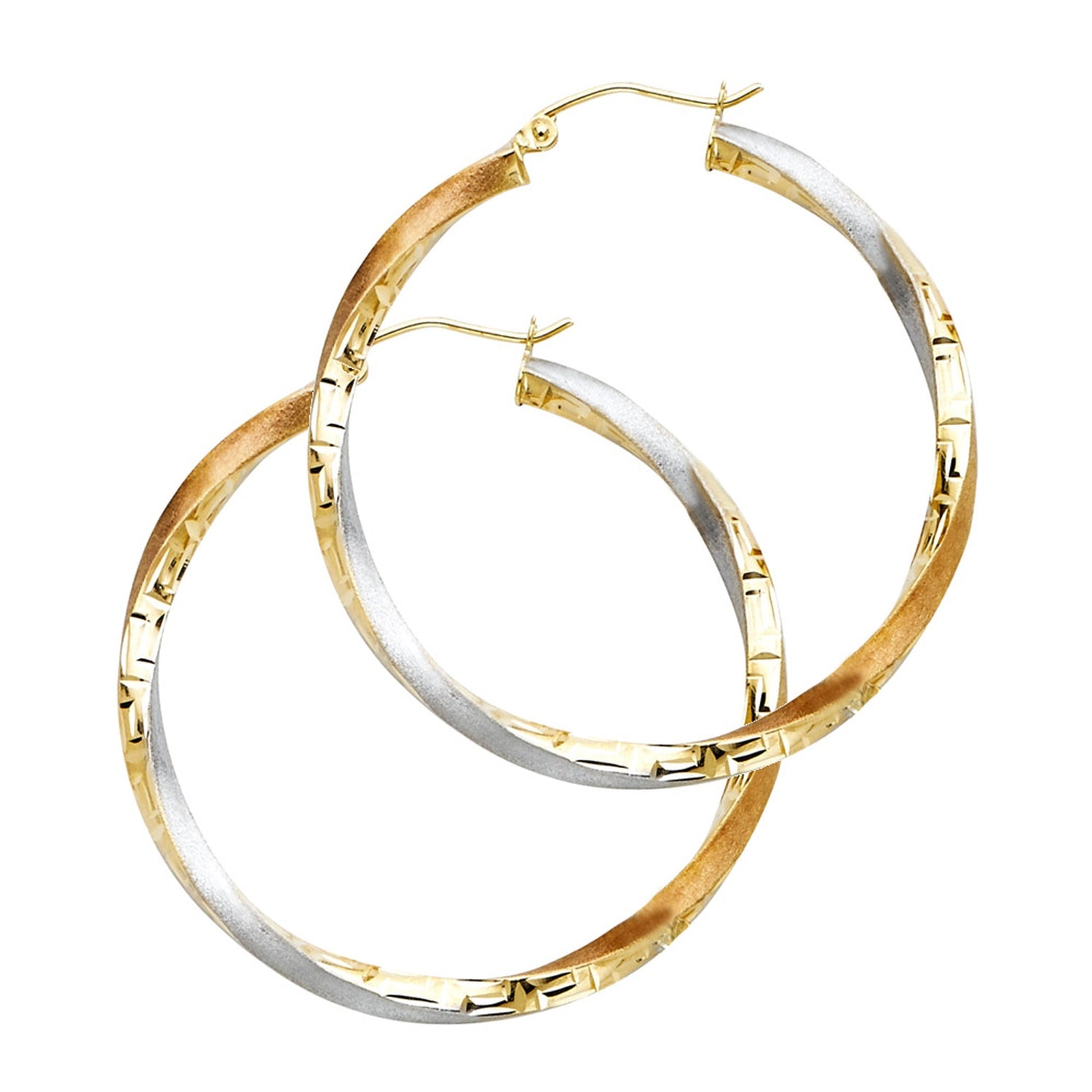 14K 3C SWIRL FANCY HOOP EAR (30MM)