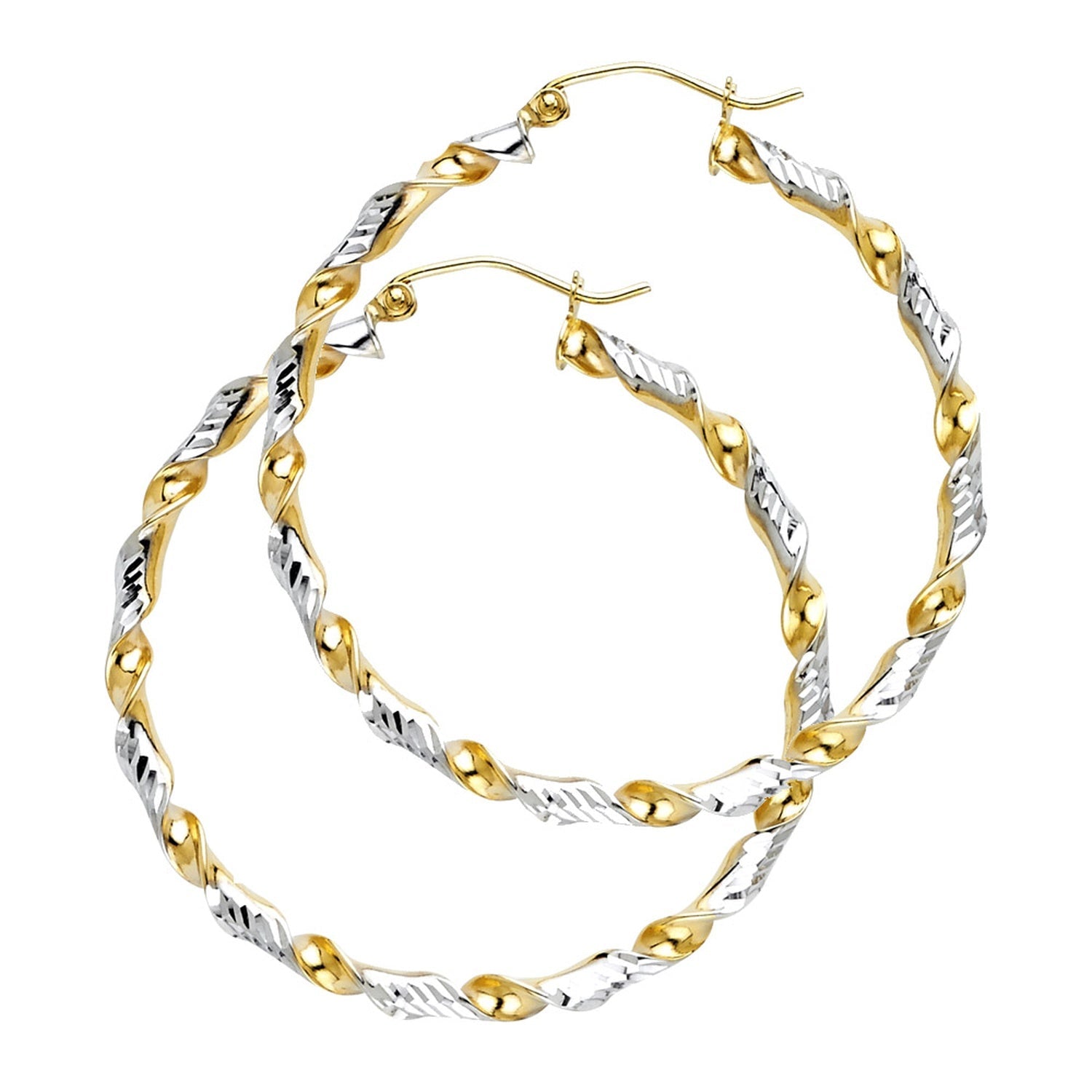 14K 2T DC SWIRL HOOP EARRING (40MM)