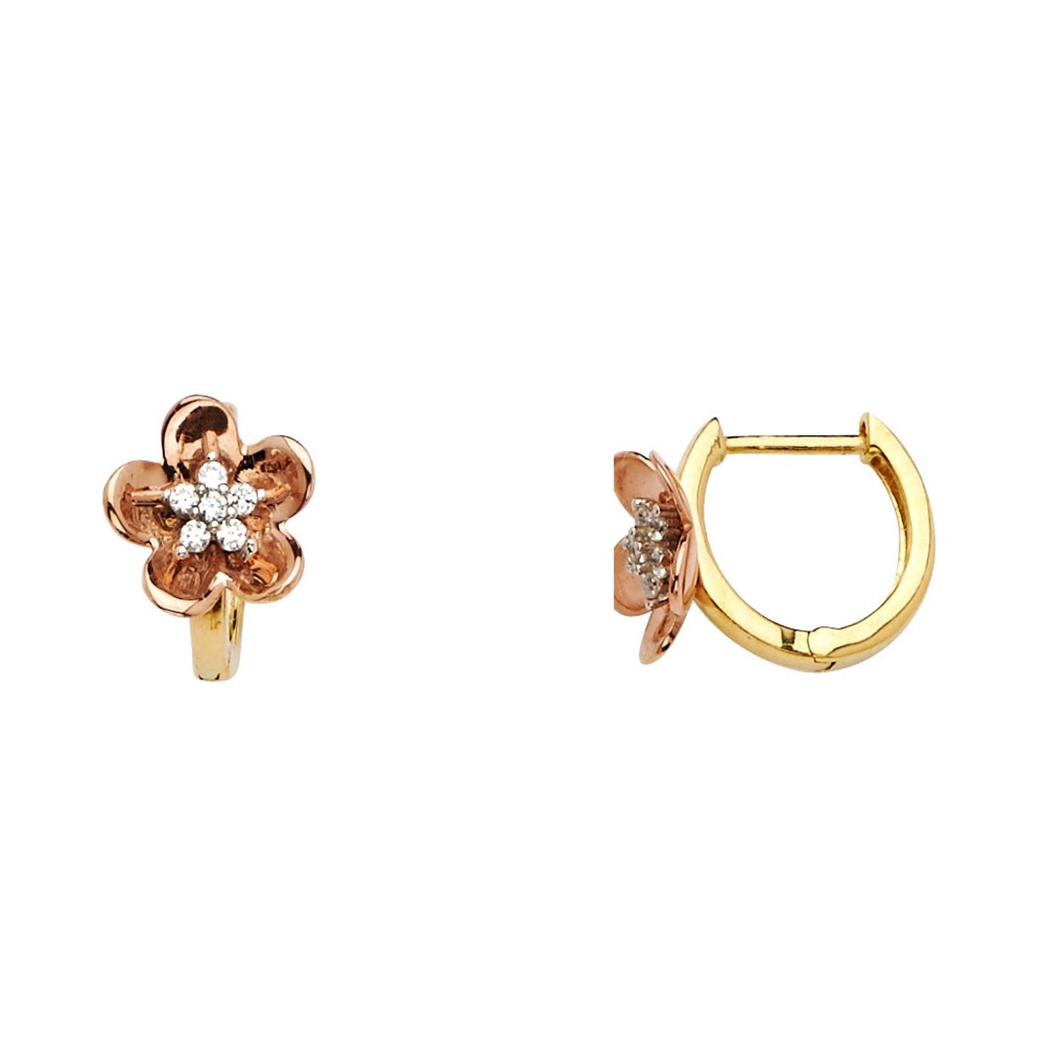 14K 2C FLOWER CZ HUGGIES