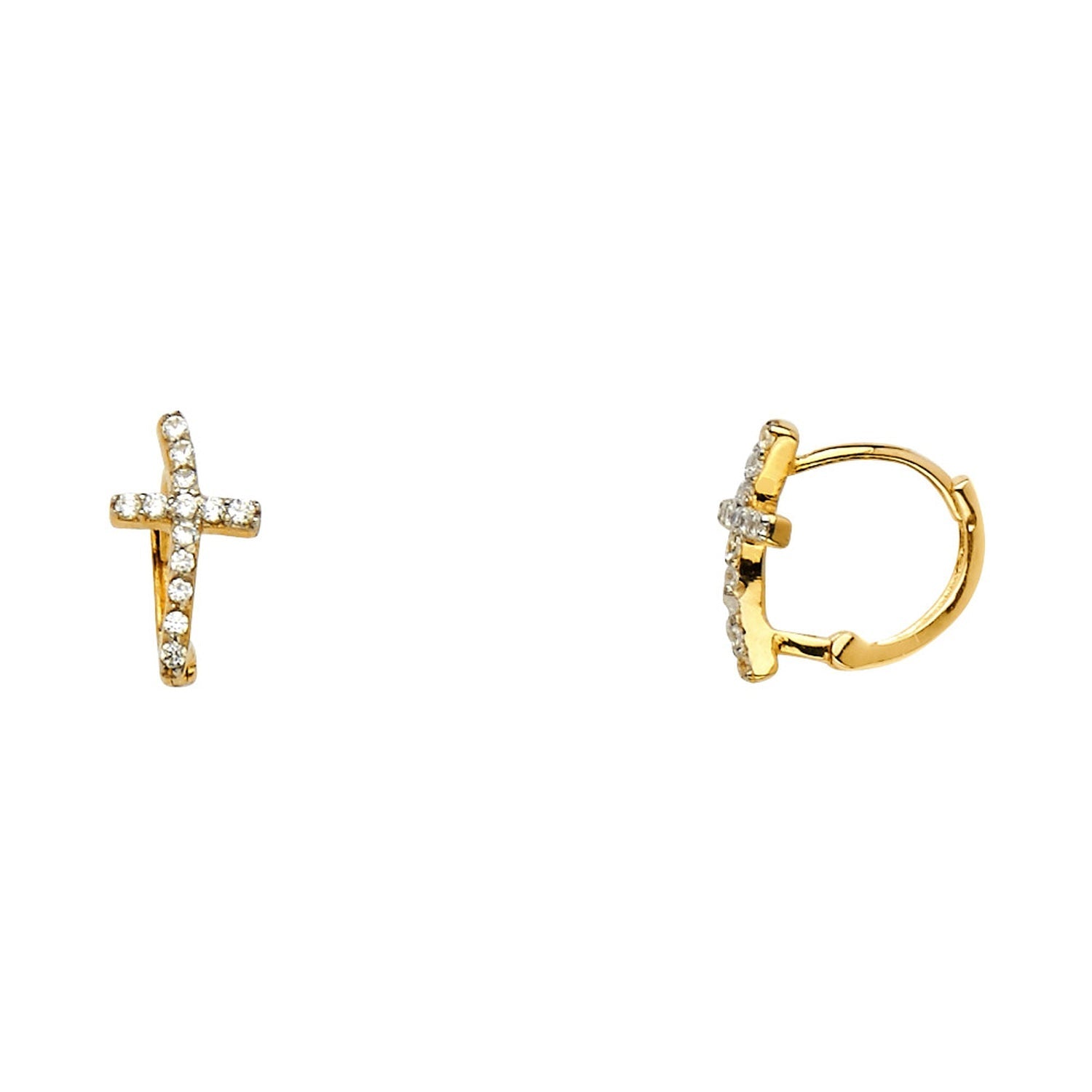 14K 2T CURVED CZ CROSS HUGGIES