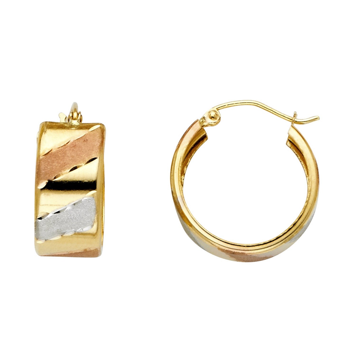 14K 3C ST WIDE DIAGONAL DC HOOP EAR