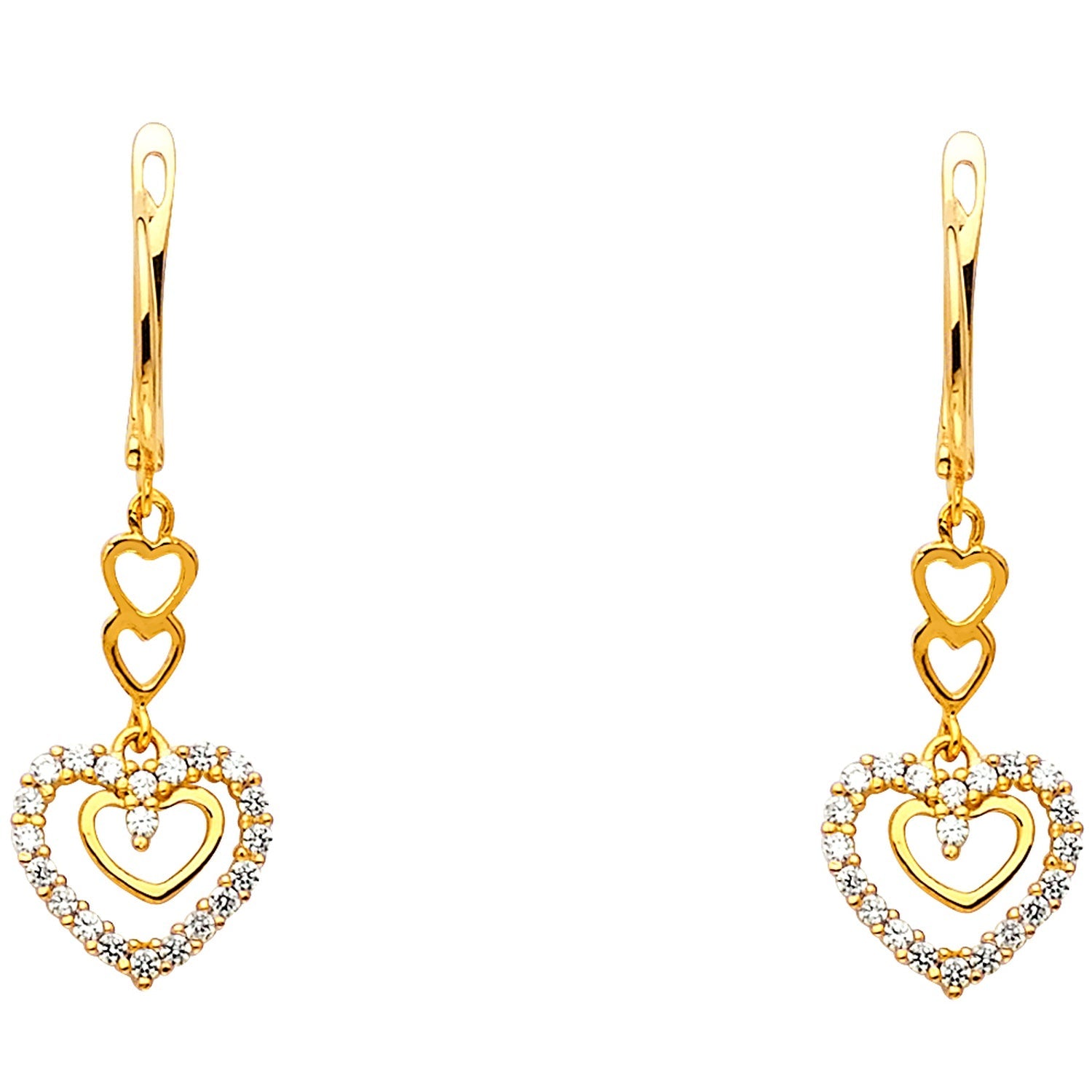 14KY CZ HEART HANGING EARRING