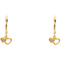 14KY CZ 2 HEARTS HANGING EARRING