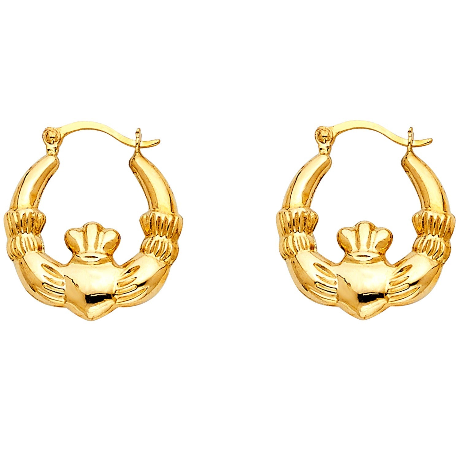 14KY CLADDAGH HOLLOW HOOPS