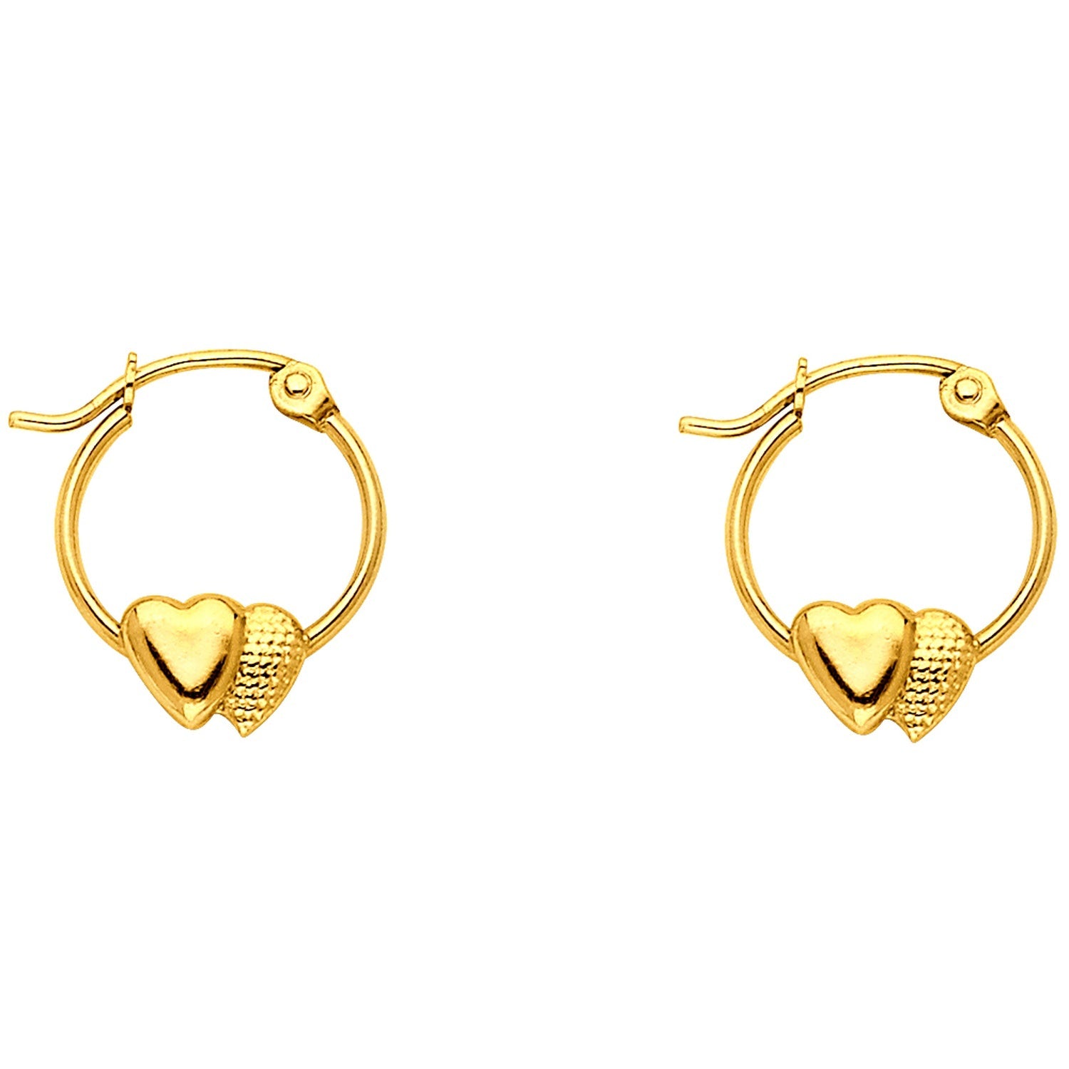 14KY 2 HEARTS HOOP EARRING