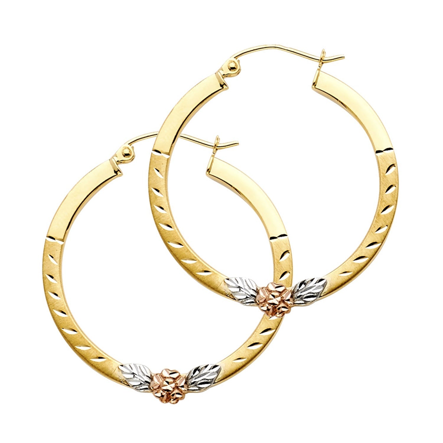 14K 3C FLOWER SQ HOOP EAR