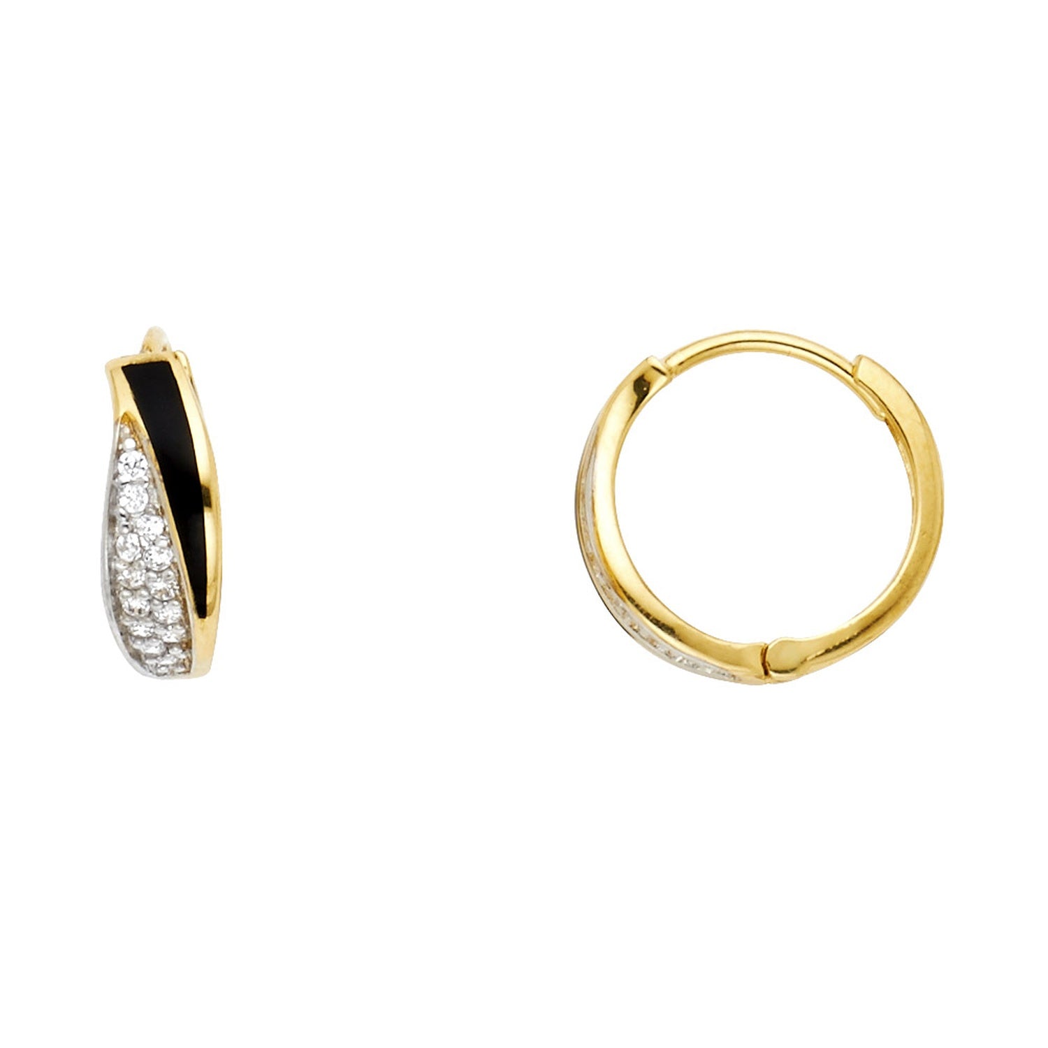 14K 2T ONYX & CZ HUGGIES EARRING