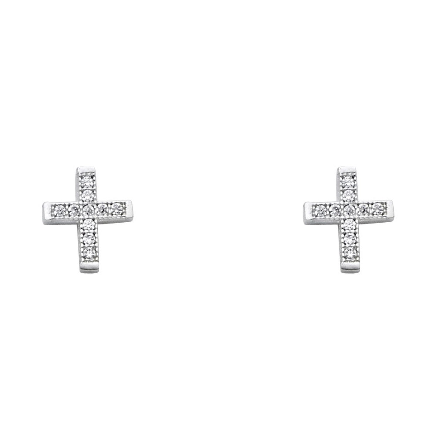 14KW CZ CROSS POST EARRING