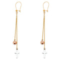 14K 3C CROSS+HEART HANGING EAR