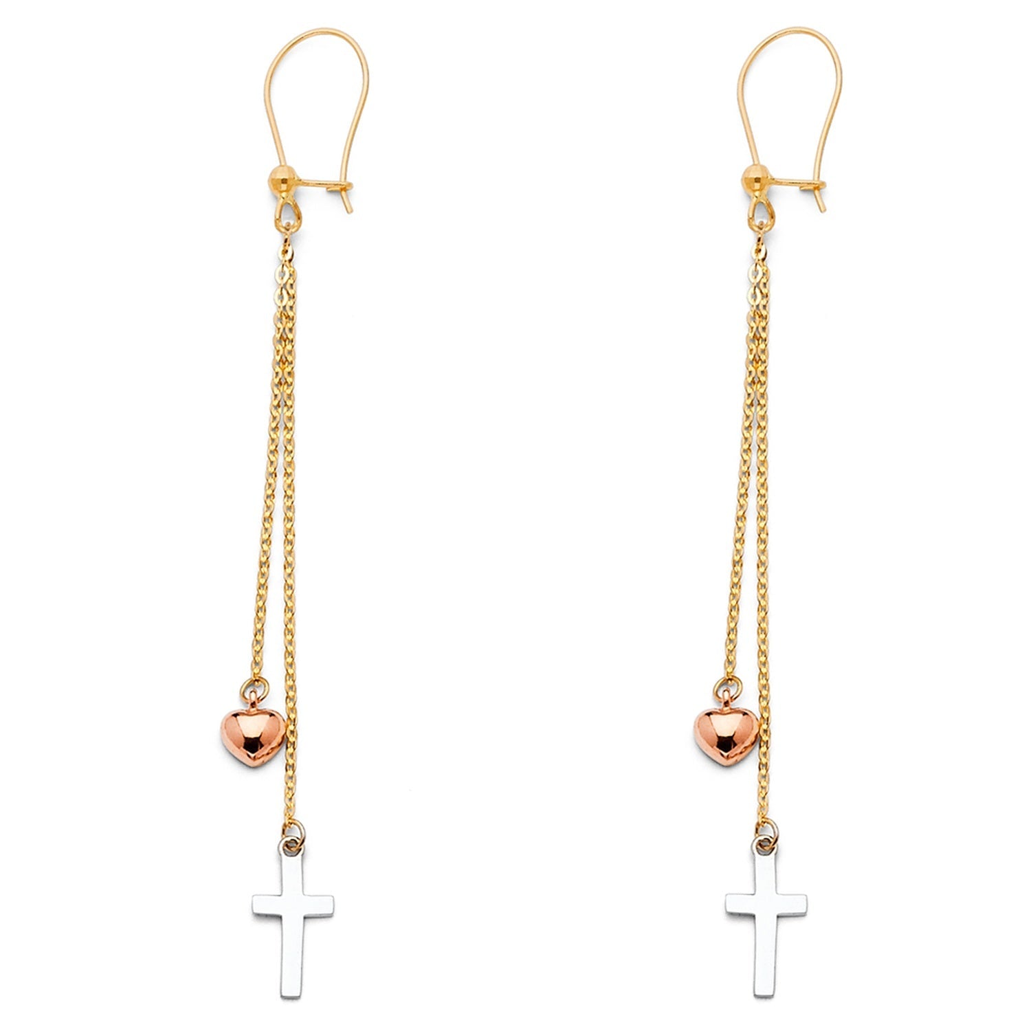 14K 3C CROSS+HEART HANGING EAR