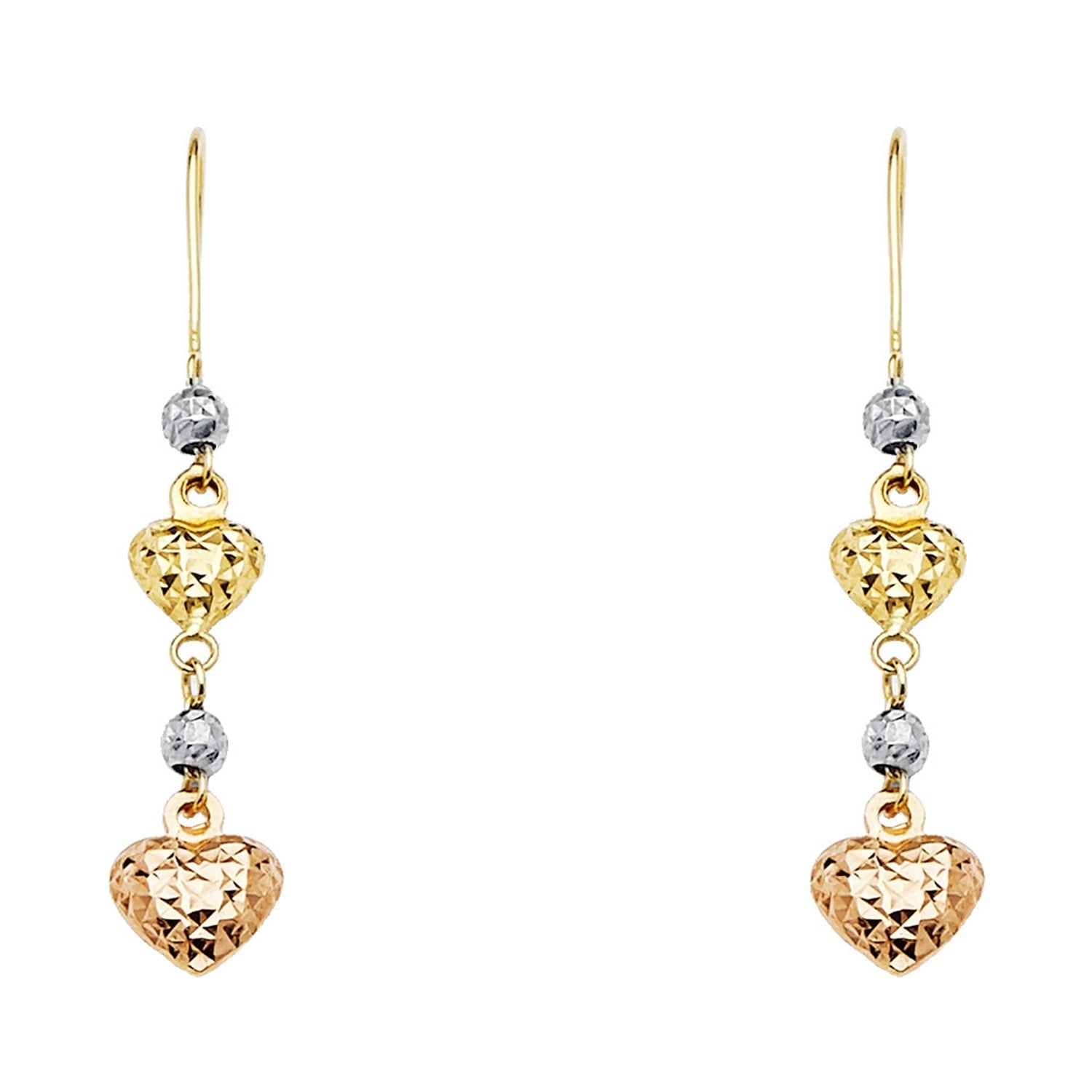 14K 3C HEART HANGING EARRING