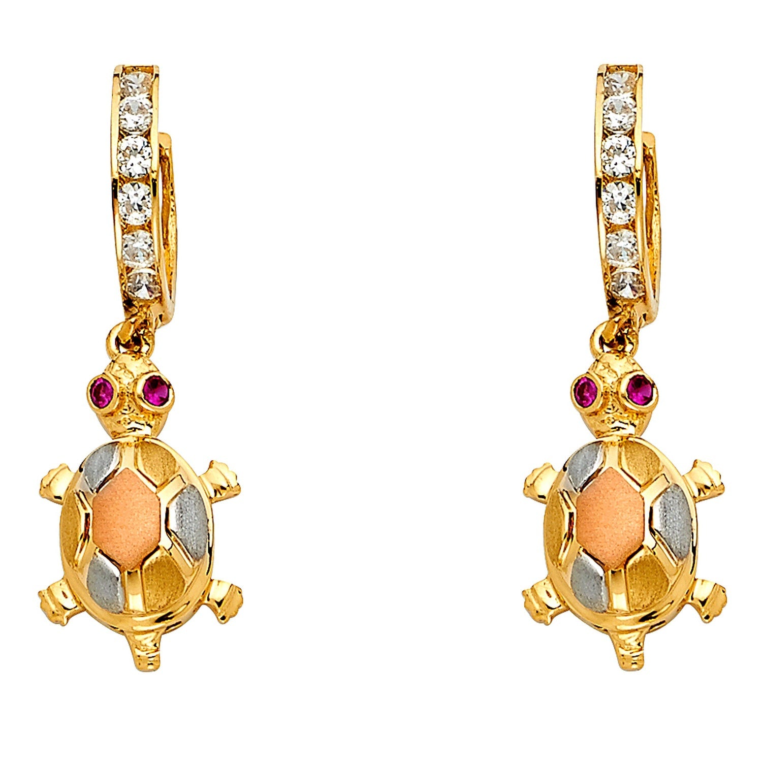 14K 3C CZ DANGLE HUGGIES
