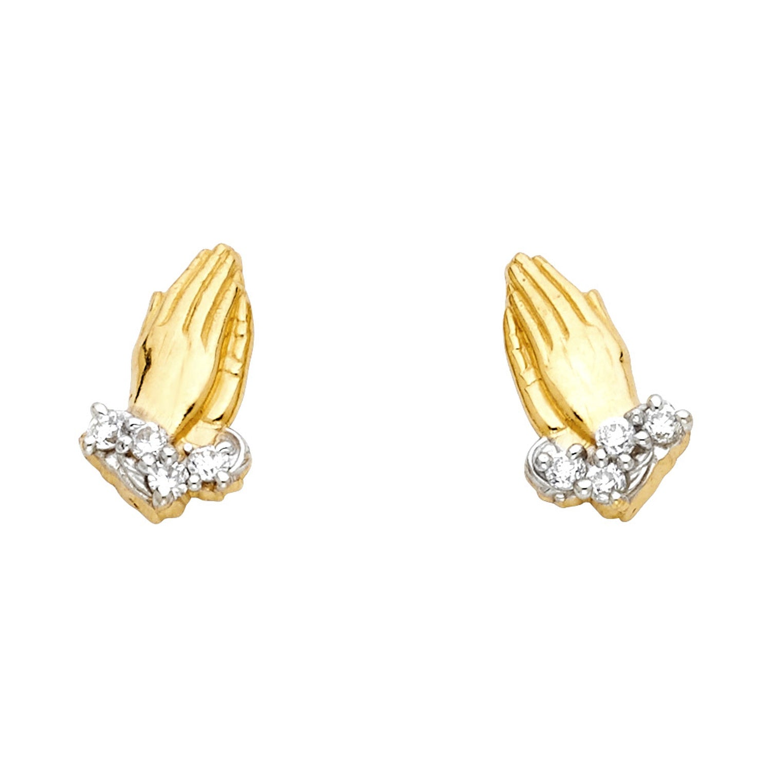 14K 2T PRAY HAND CZ POST EARRING