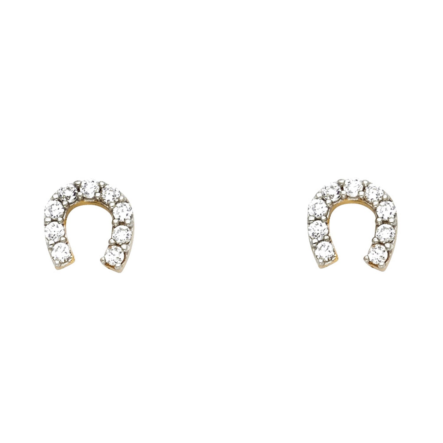 14K 2T HORSE SHOE CZ POST EAR
