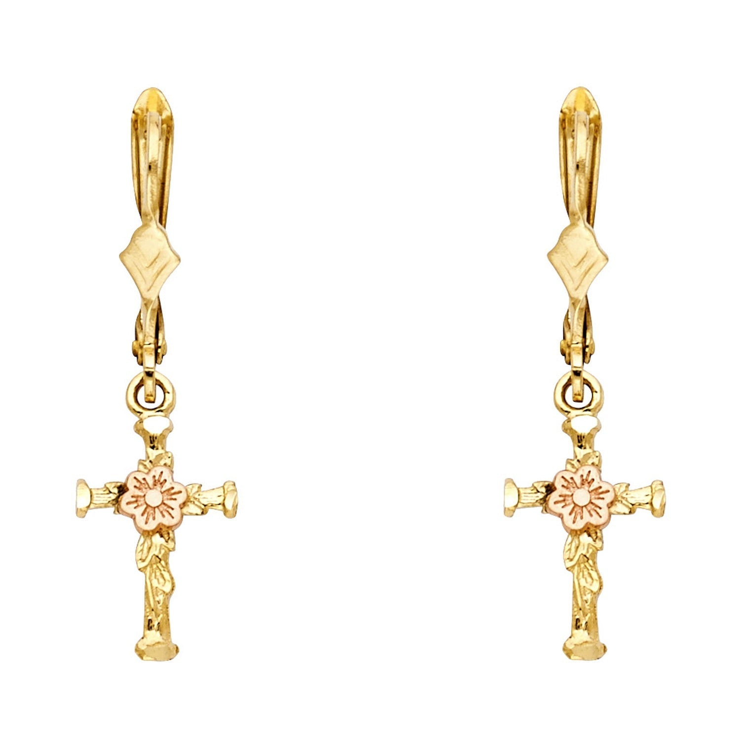 14K 2C DANGLE CROSS EARRING