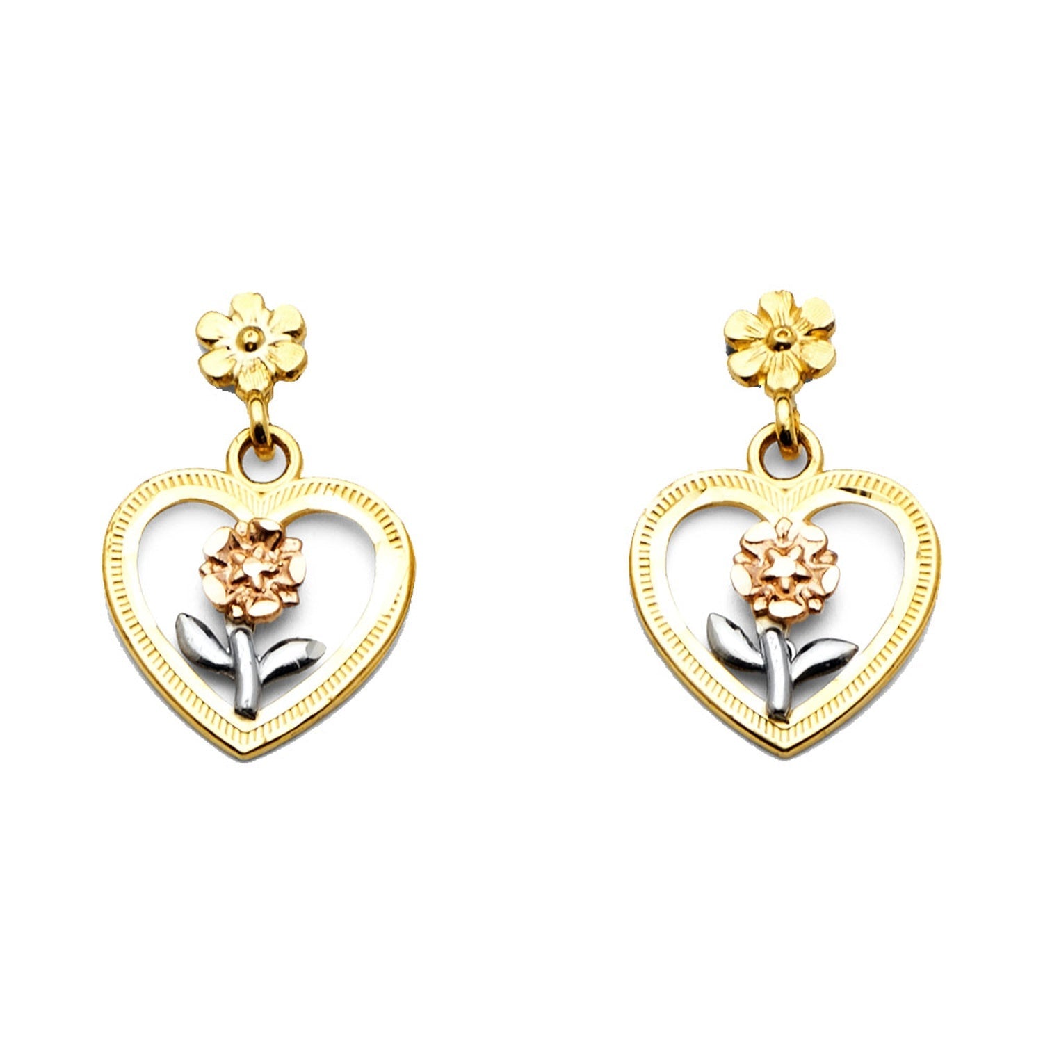 14K 2C DANGLE HEART POST EAR