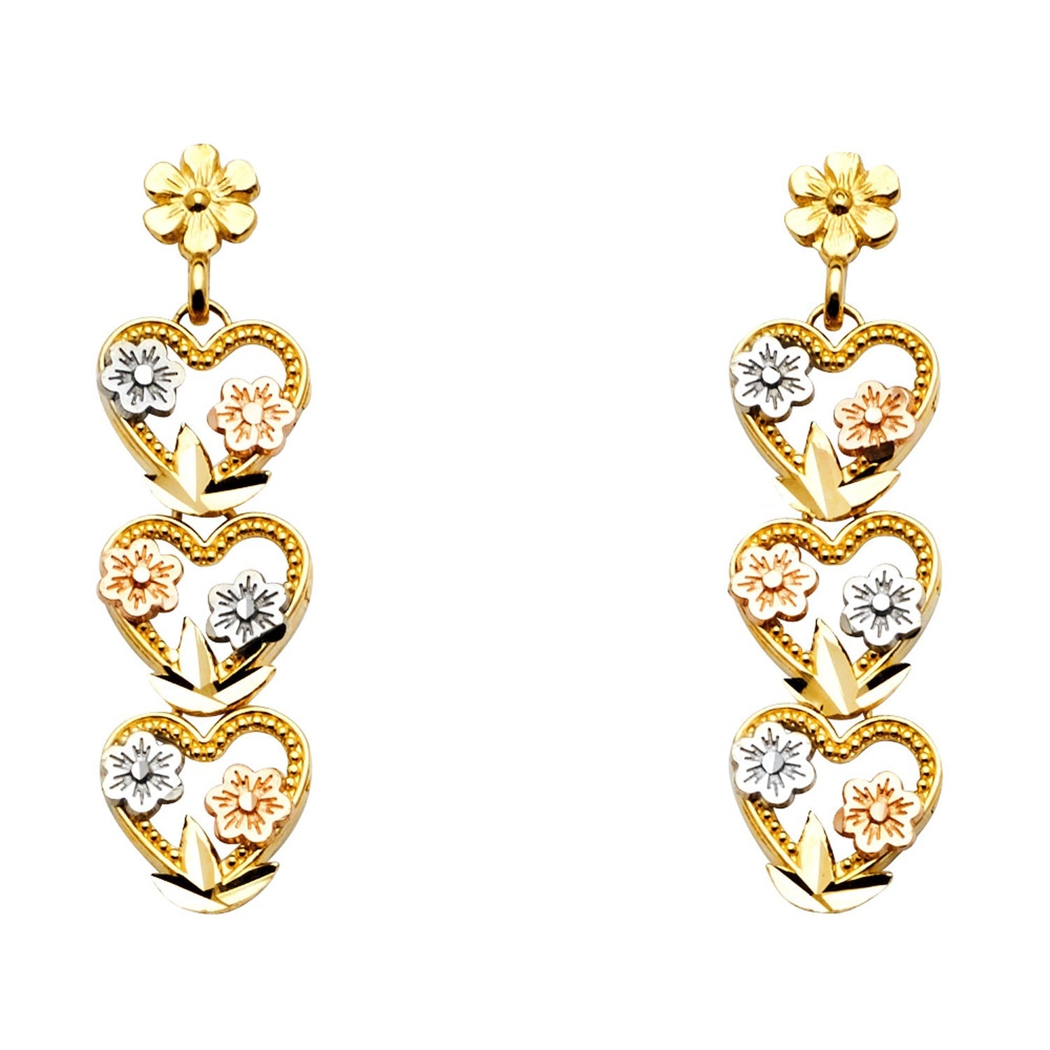 14K 3C DANGLE HEART POST EAR