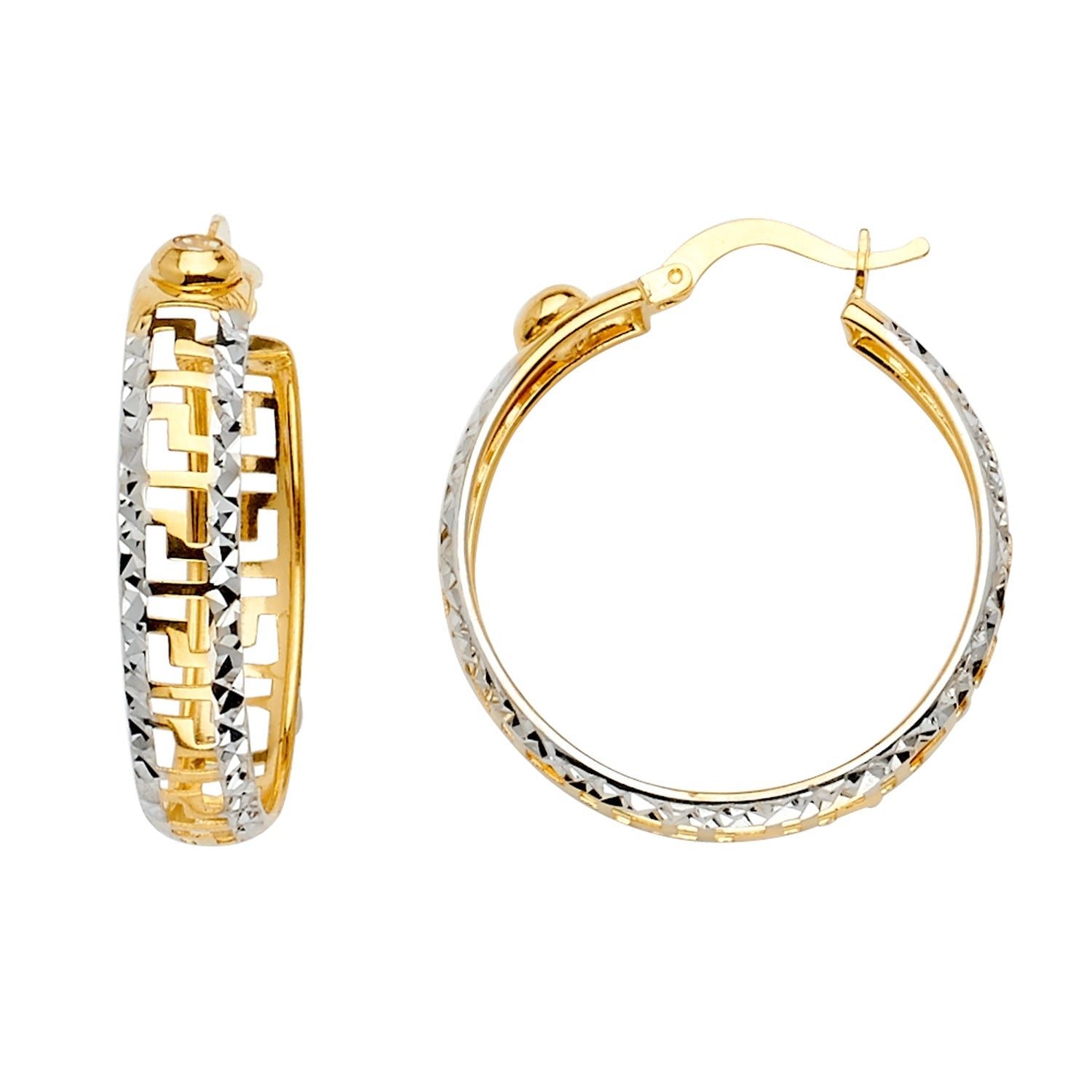 14K 2Tone Greek Design Hoop Earring