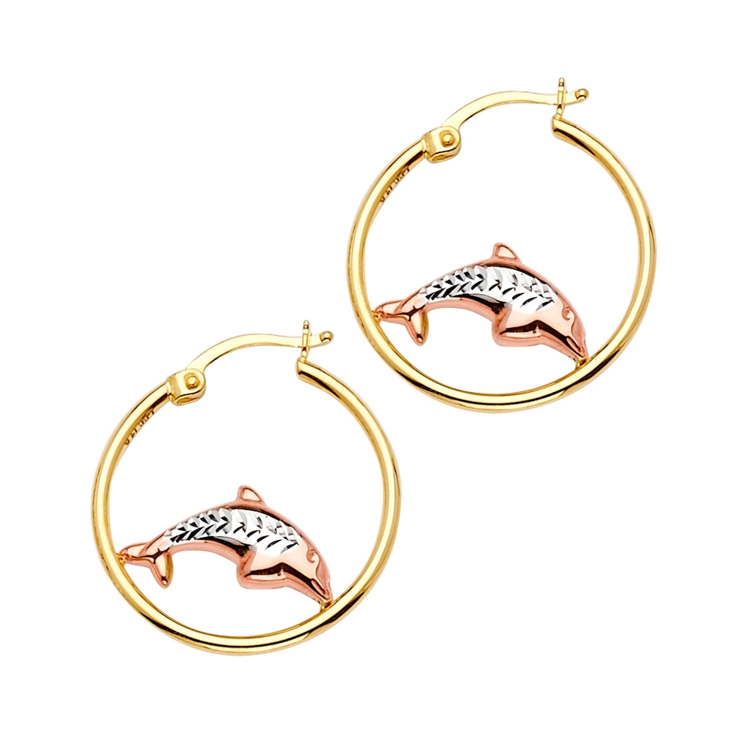 14K 3Color Dolphine Hoop Earring