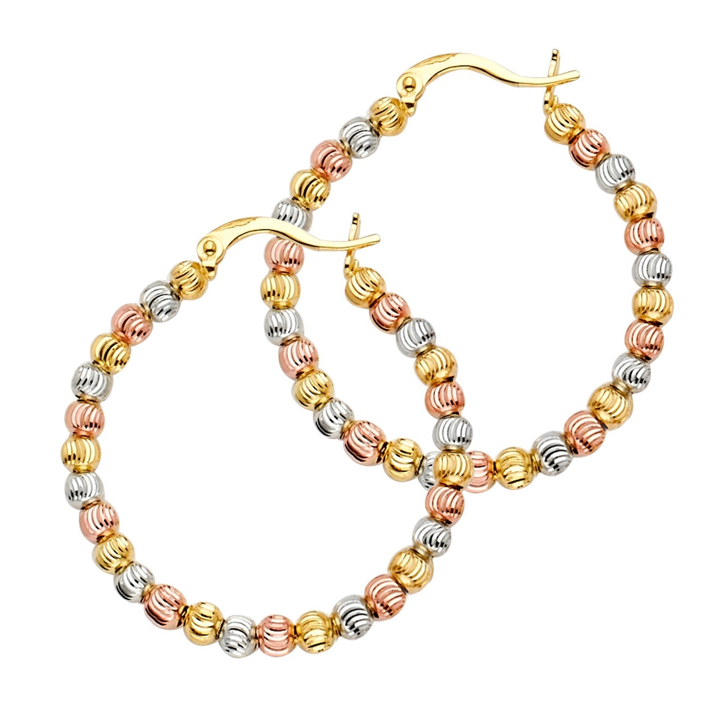 14K 3C Moon-Cut Bead Hoop Earring
